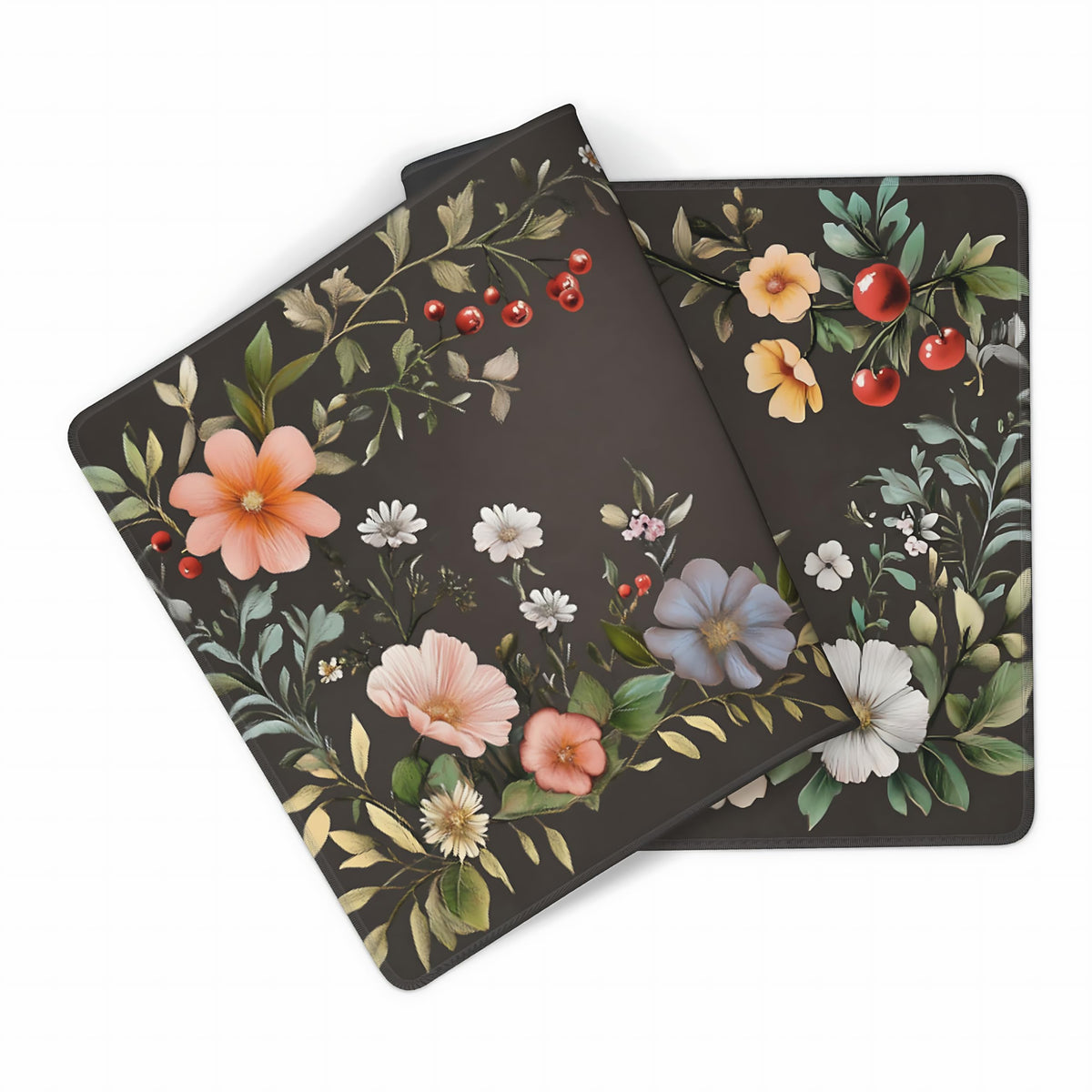 Cute Floral Aesthetic Wildflower Gaming Mouse Pad, Dark Charcoal Cottagecore Desk Mat with