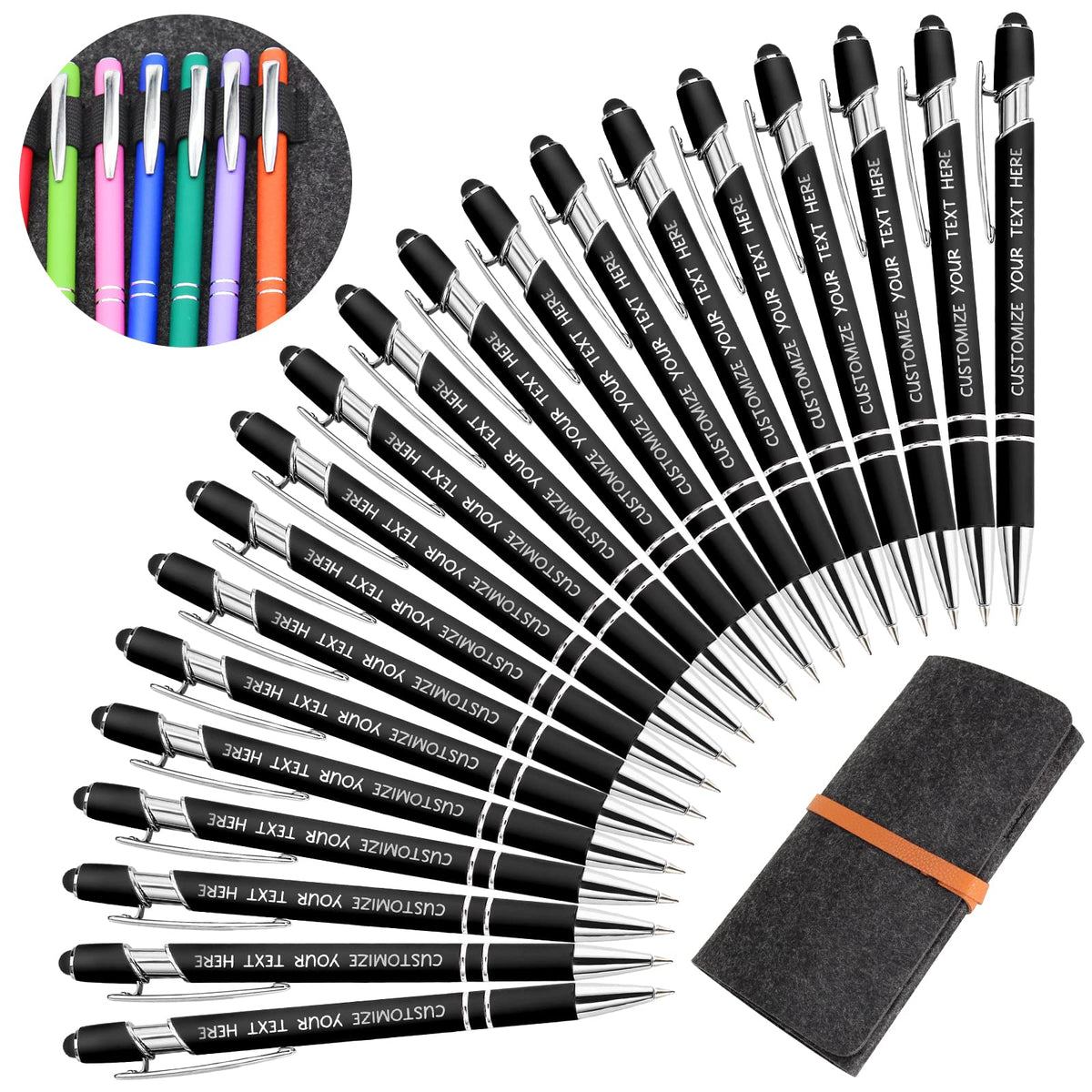 Yananka 24 Pcs Custom Pens With Stylus - Personalized With Free Engraving, Customized With Business