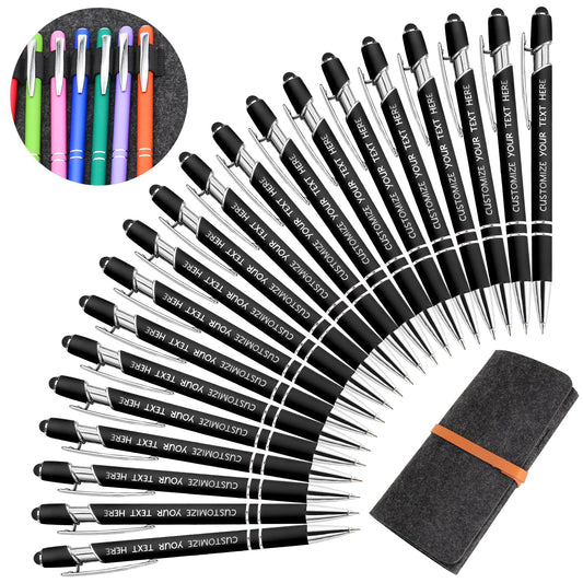 Yananka 24 Pcs Custom Pens With Stylus - Personalized With Free Engraving, Customized With Business