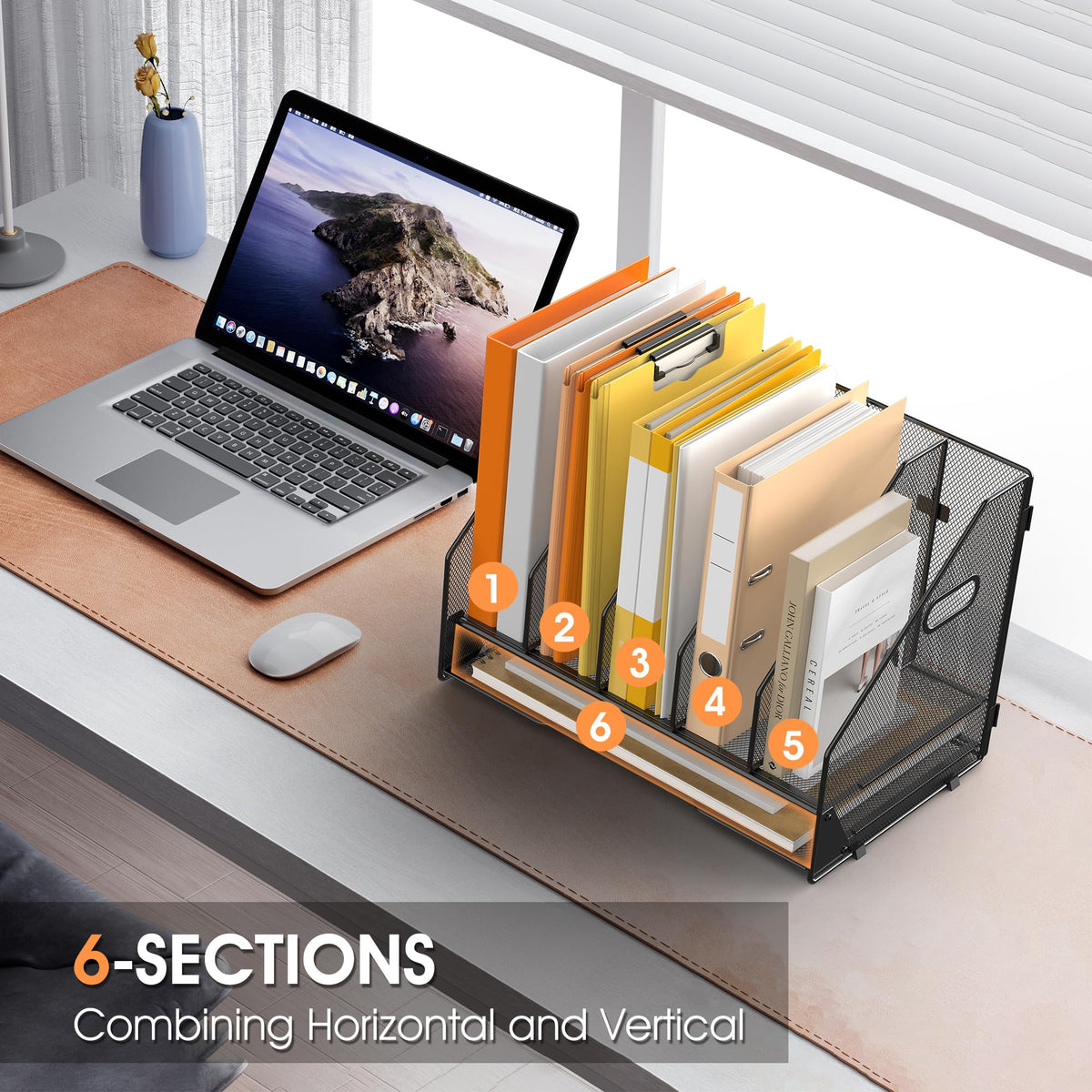 OrgMate 5 Vertical Mesh Desk Organizer with Paper Letter Tray, Black