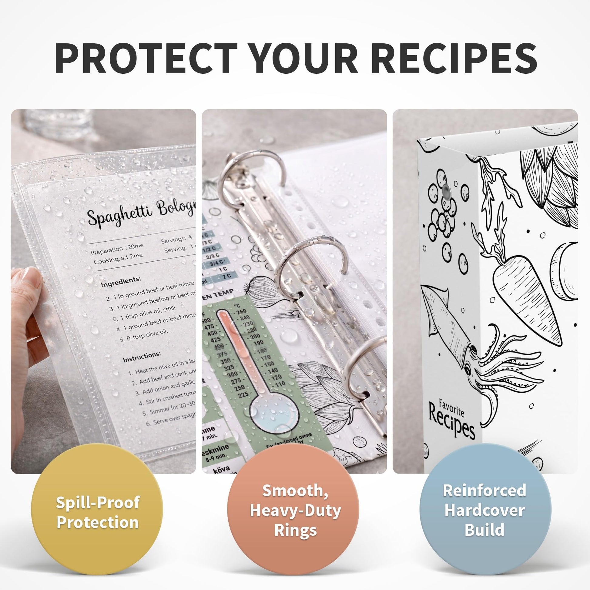 CraftSaints Recipe Binder 8.5x11, 3 Ring DIY Cookbook Kit 12 Dividers & 25 Plastic Sleeves & 25