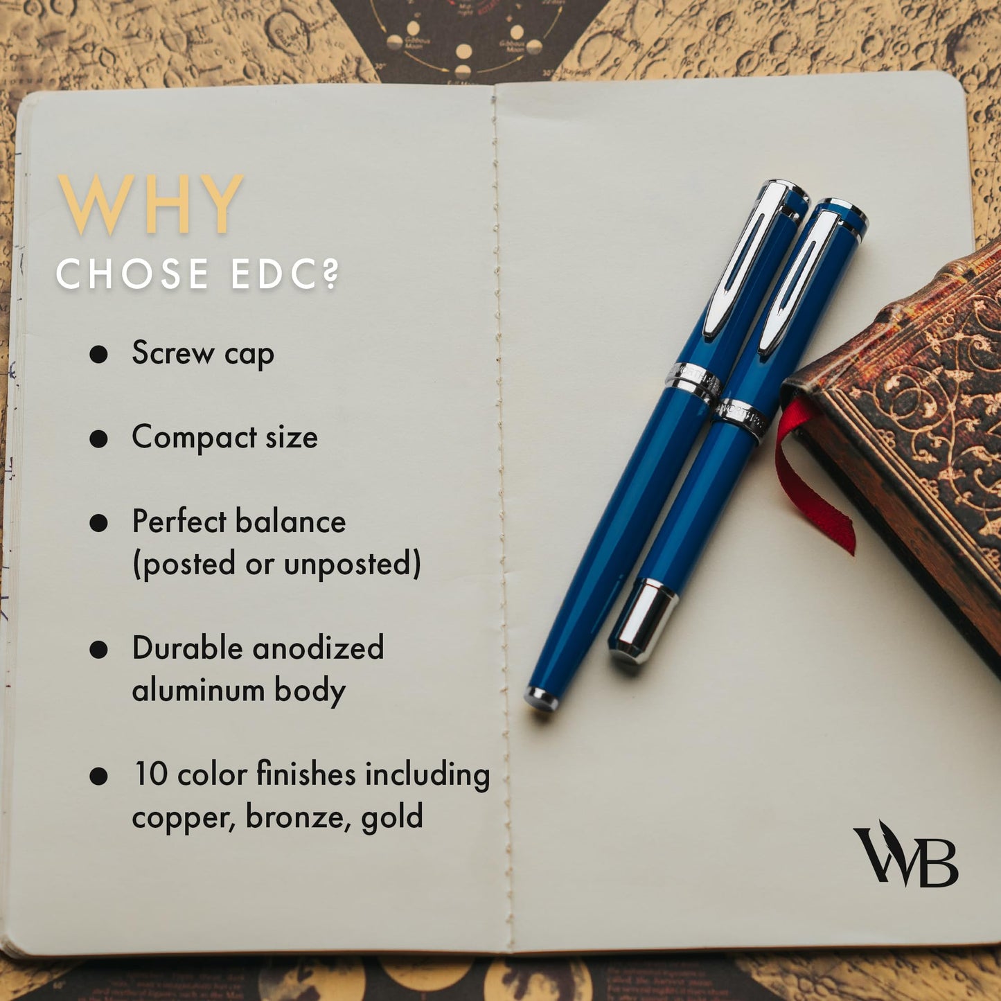 Wordsworth & Black Mini Pocket Fountain Pen for Writing, Medium Nib, Blue