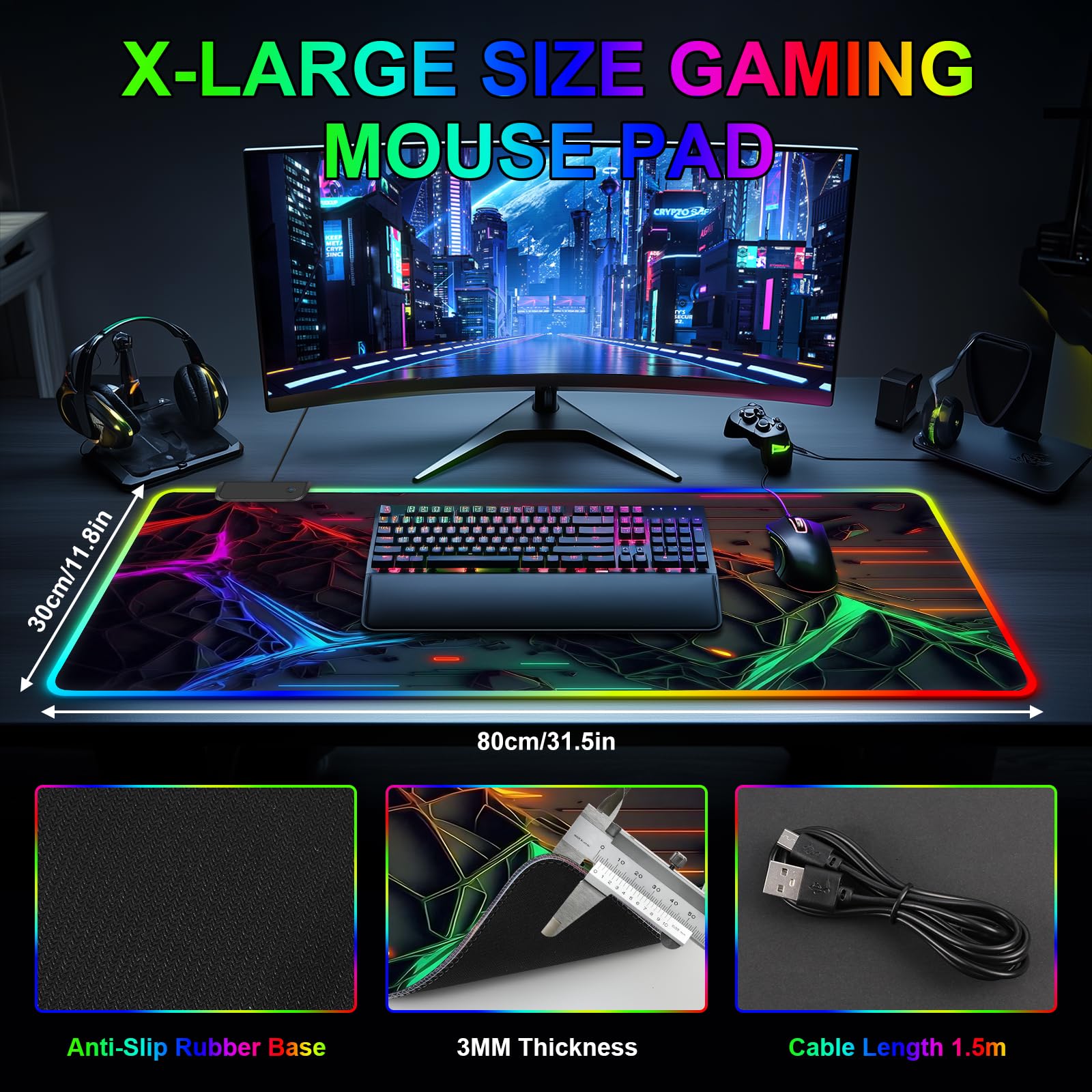 RGB Mouse Pad, Gaming Mousepad with 13 LED Light Modes