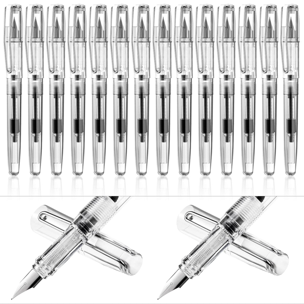 16 Pieces Fountain Pen Refillable Disposable Fountain Pens for Writing Fine Nib Signature Ink Pen