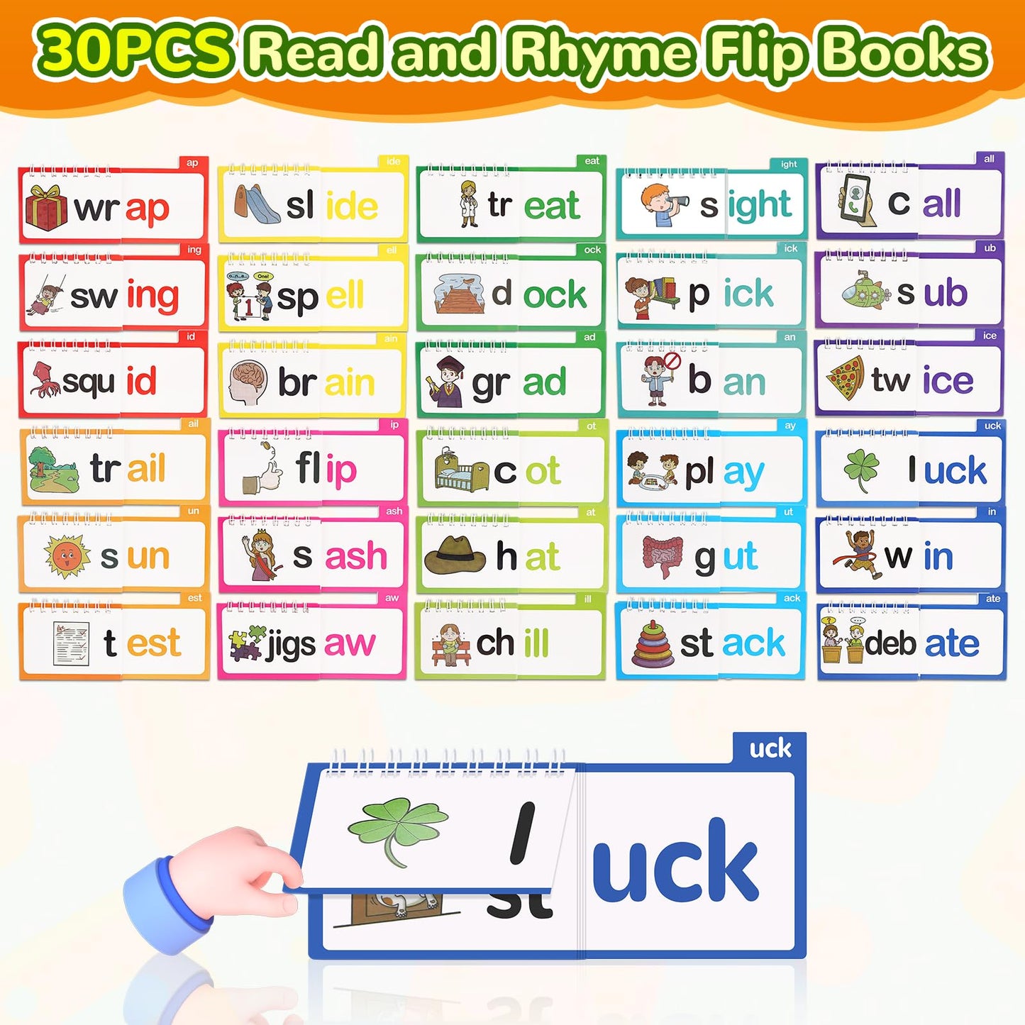 Phonics Word Family Flip Books, 30 Word Families for Kids Learning to Read