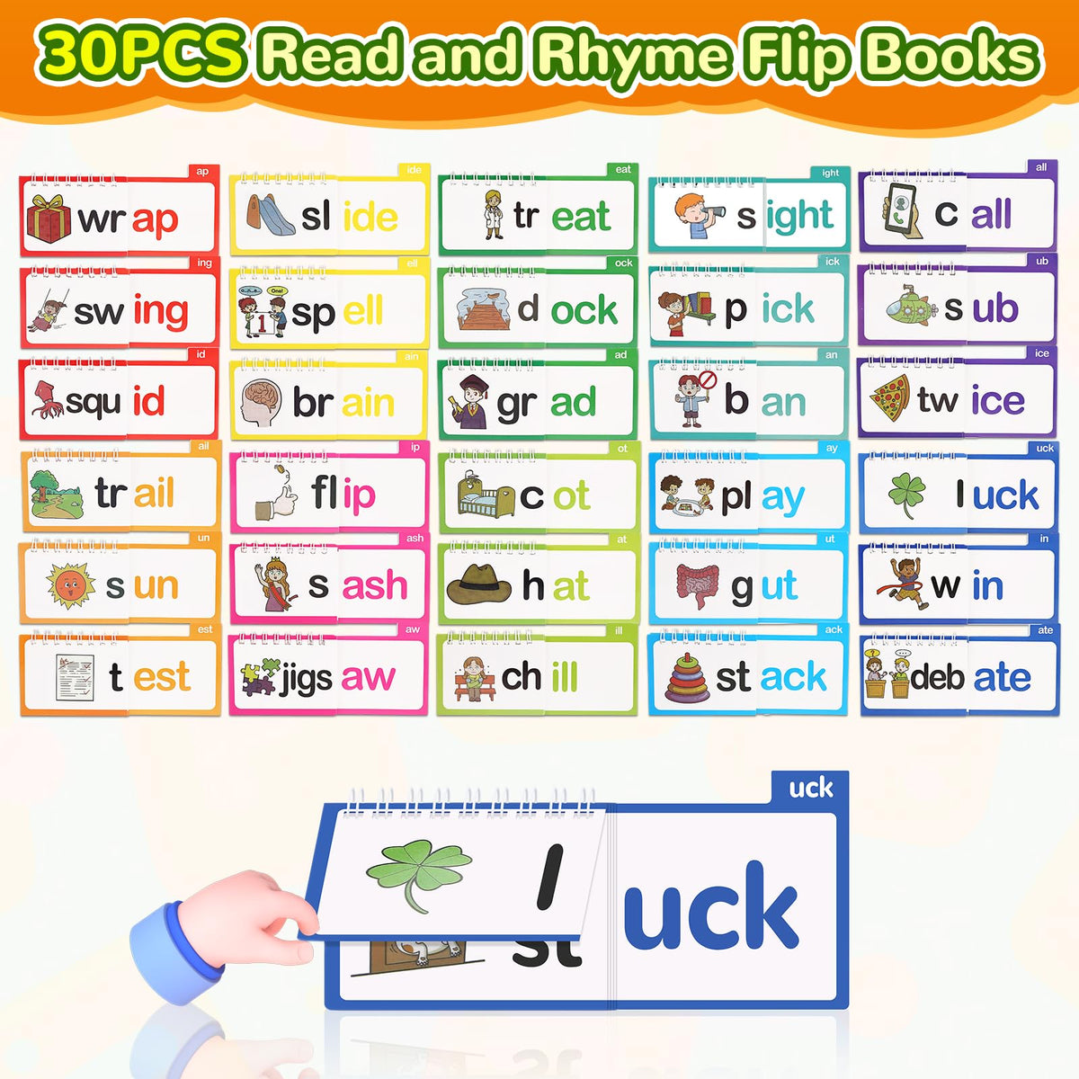 Phonics Word Family Flip Books, 30 Word Families for Kids Learning to Read