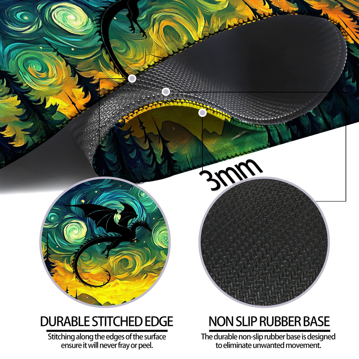 JIANG100 Starry Night Forest Dragon Gaming Desk Mat, XL Extended Mouse Pad