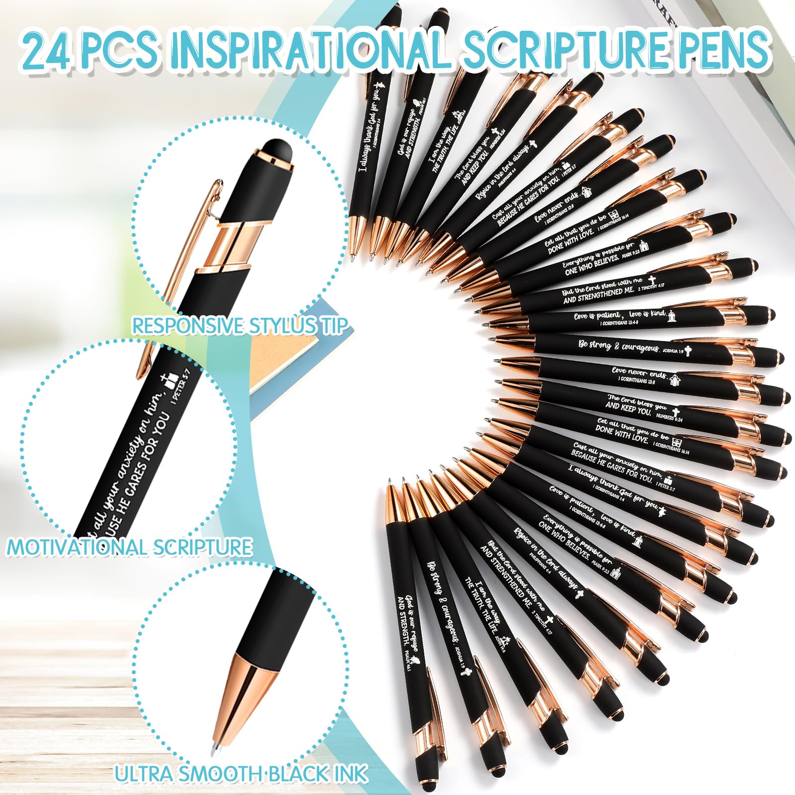 Estune 72 Pcs Bible Gifts Set Bulk,Christian Notebook Pen Keychain,Classic