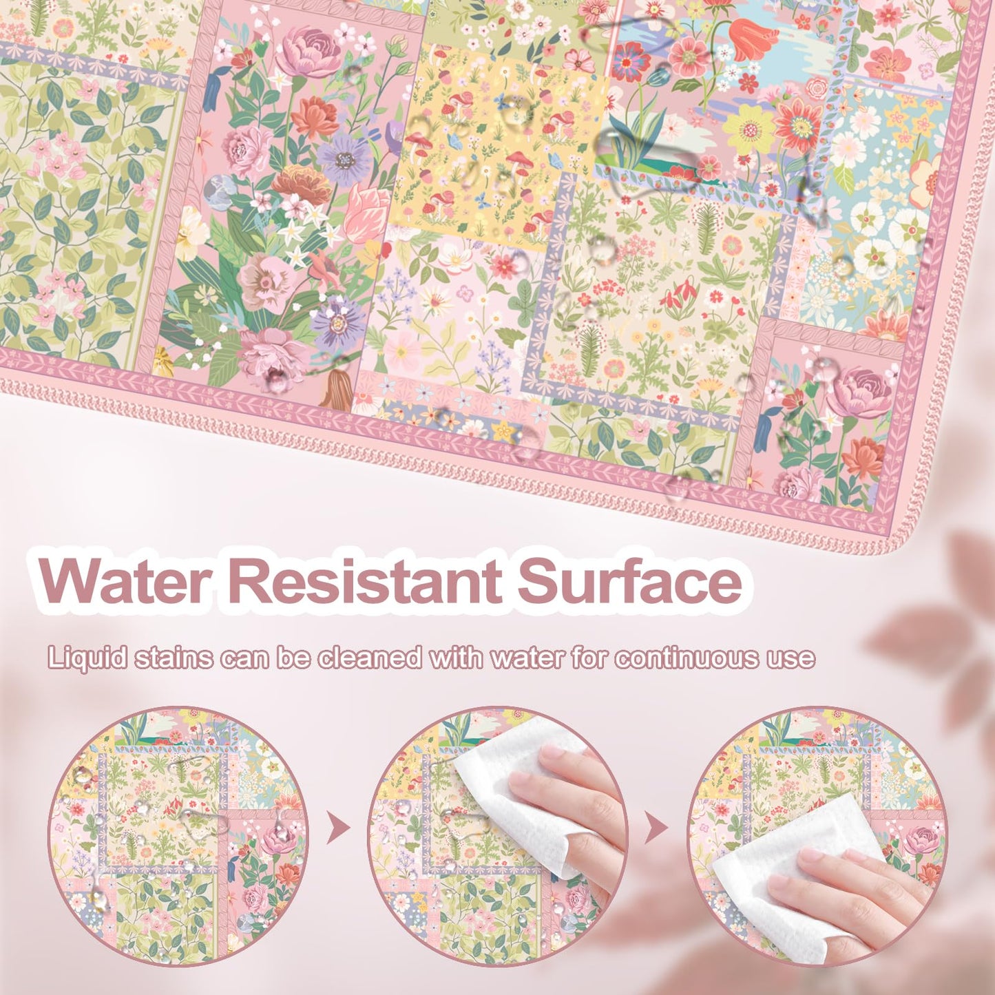 iCasso Desk Mat,Mouse Pad for Office Desk,35.4x15.7in,Pink Flowers