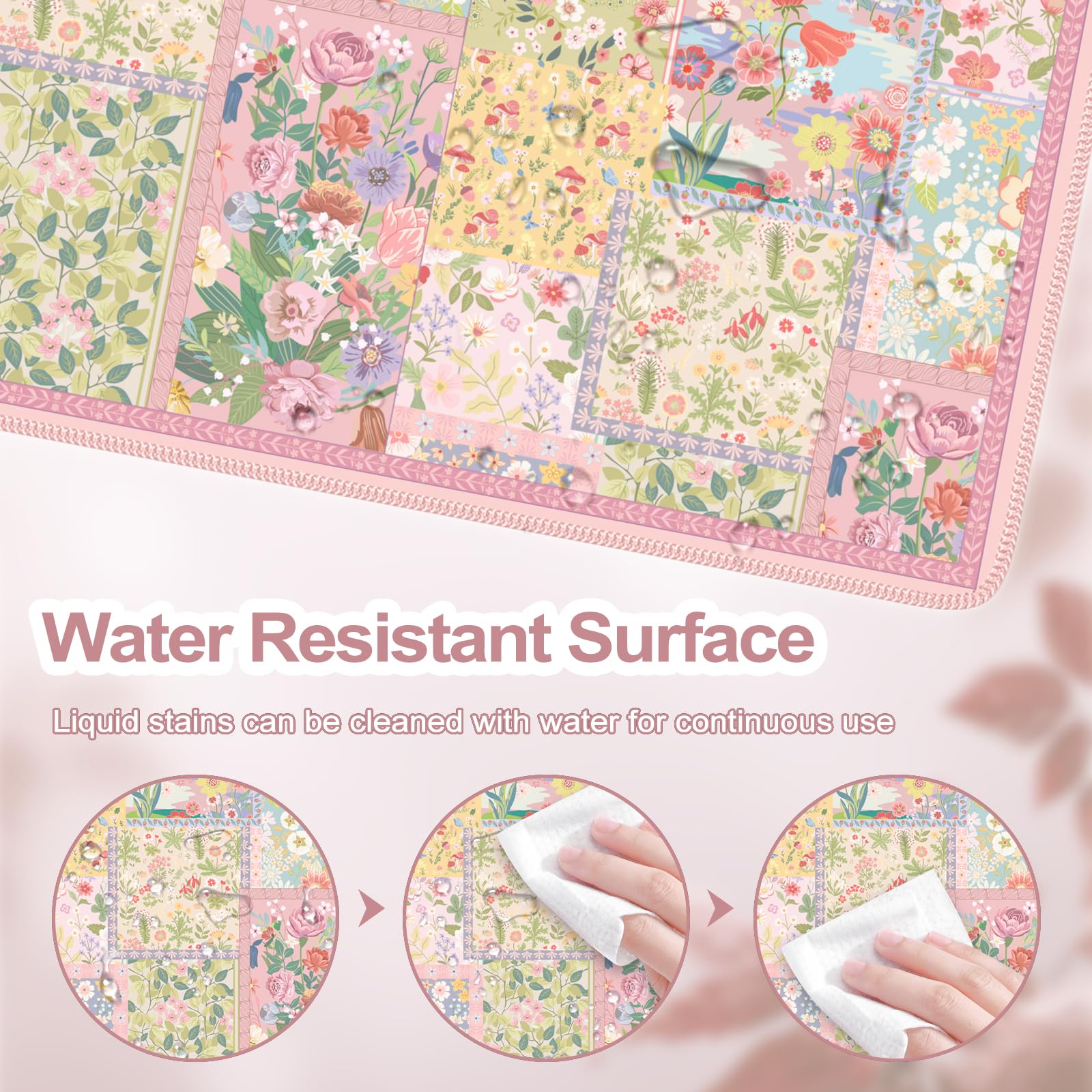 iCasso Desk Mat,Mouse Pad for Office Desk,35.4x15.7in,Pink Flowers
