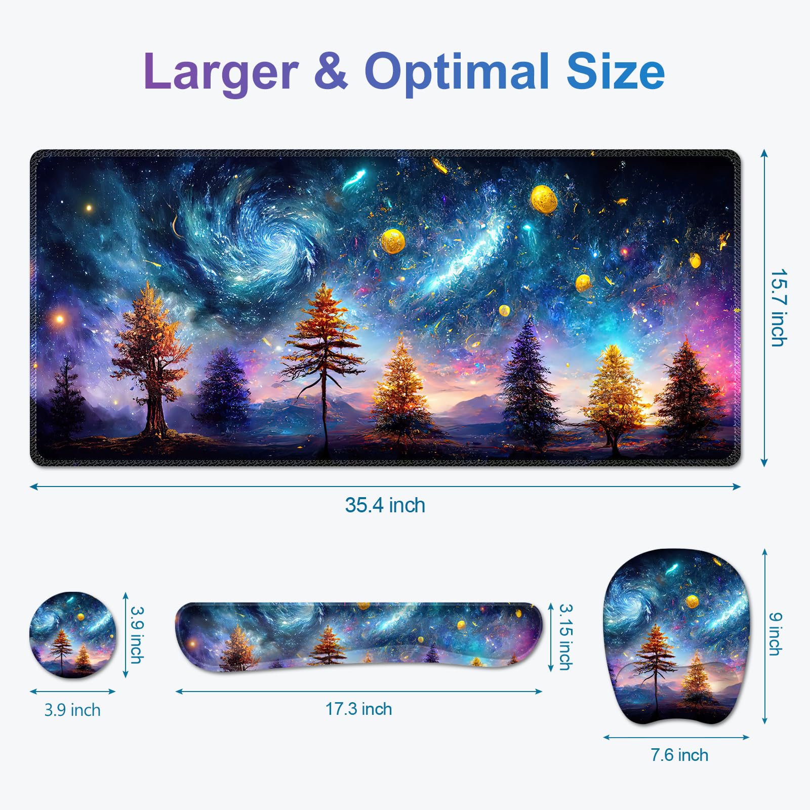 NXZGO 4 in 1 Large Mouse Pad, Keyboard Wrist Rest Set, Ergonomic, Non-slip, Waterproof, Colorful
