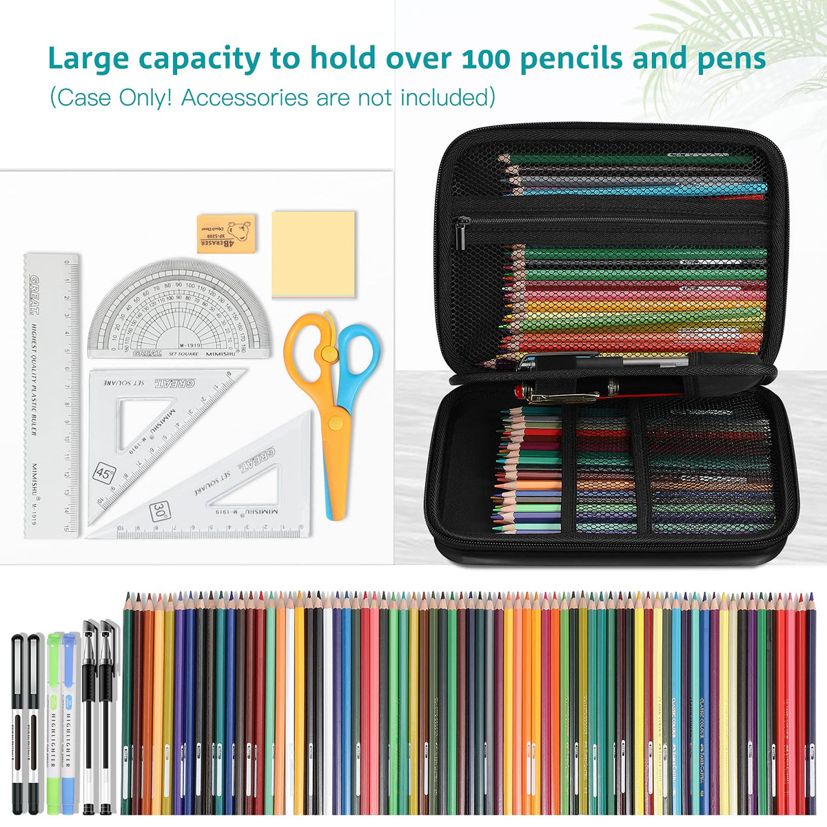 FINPAC Pencil Case Holder Slot, Large MultiLayer Watercolor Pen Bag w/Zipper Front Pocket, Big