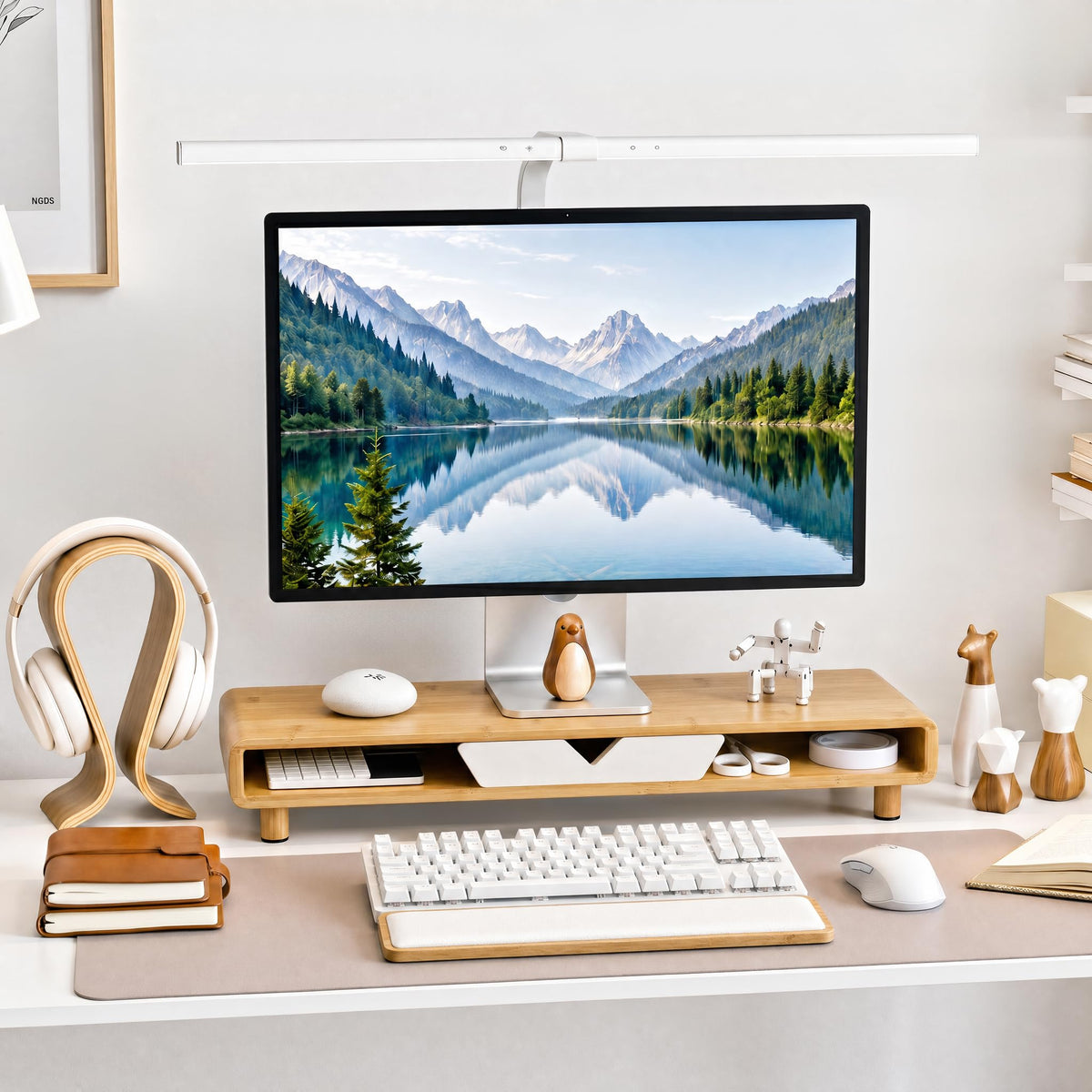 Homerays Monitor Stand with Drawer, Exquisite Computer Monitor Stand for Desk, Ergonomic Wood