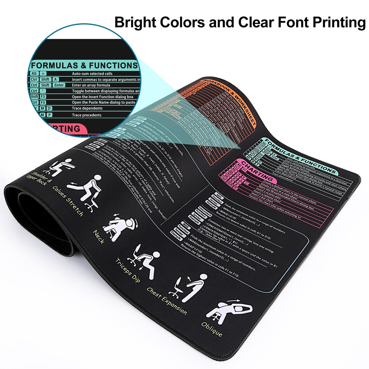 TIDALSOIL XXL Excel Shortcut Mouse Pad, Oversize Mat with Stretch Guide