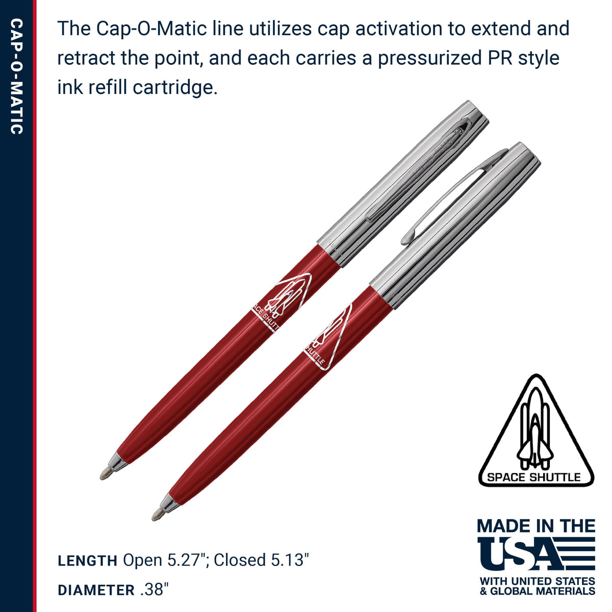 Fisher Space Pen Red and Chrome Space Shuttle Imprint Cap-O-Matic Pen
