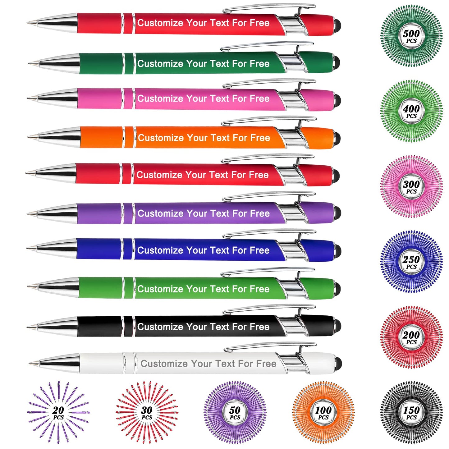 Max 500 Pcs Personalized Pens Bulk, Custom Pens with Free Engraving, Customized Stylus Tip
