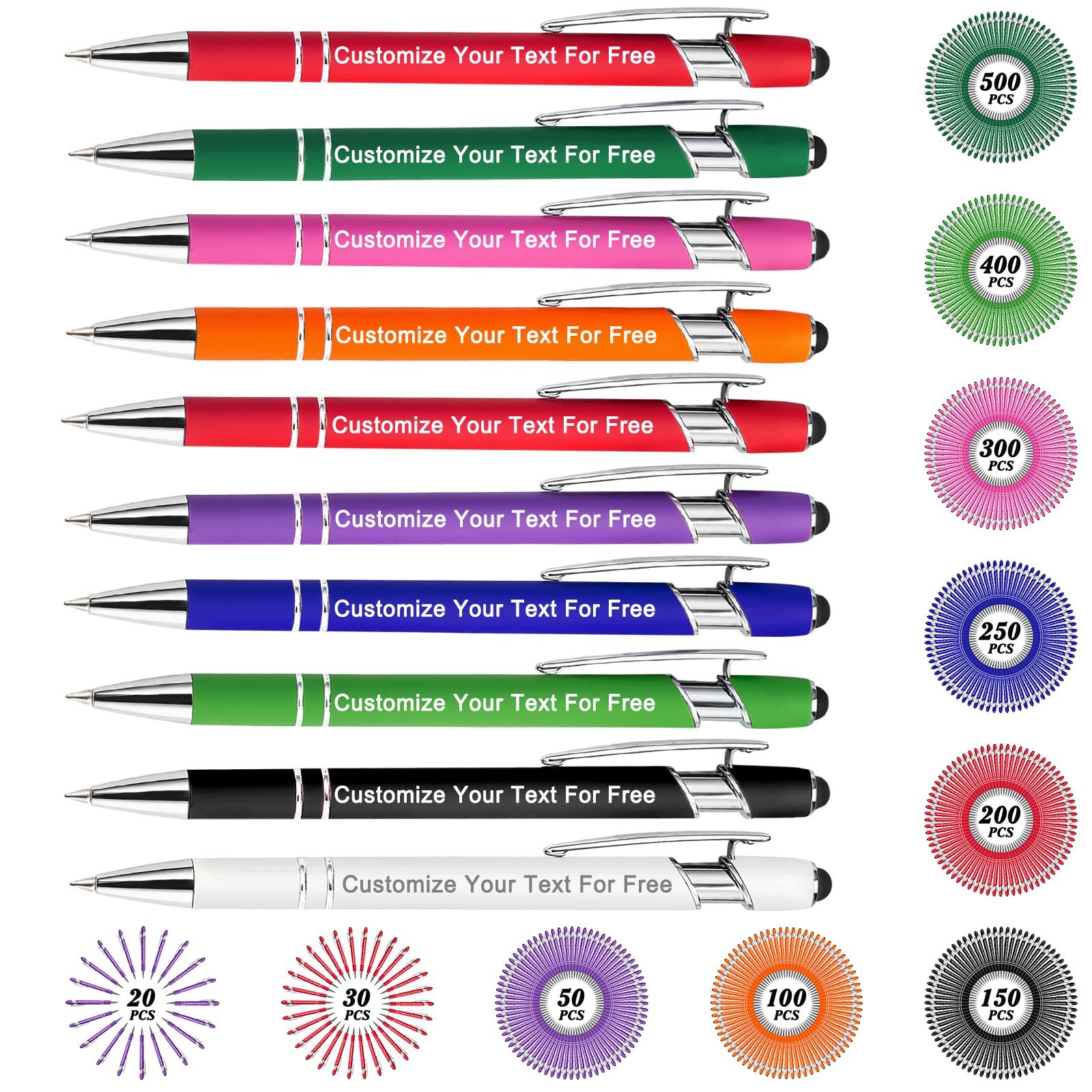Max 500 Pcs Personalized Pens Bulk, Custom Pens with Free Engraving, Customized Stylus Tip