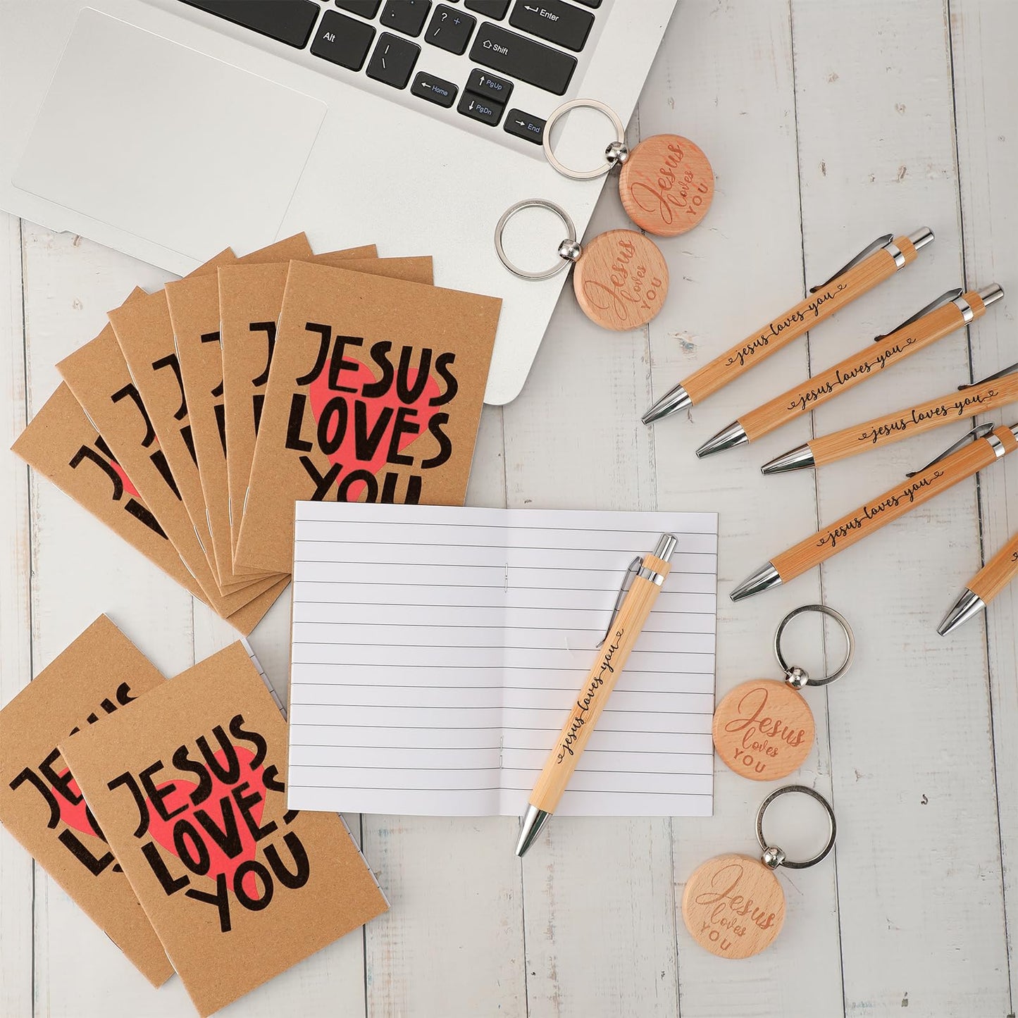 Tenceur 30 Sets Jesus Loves You Christian Notebooks Pens Keychains