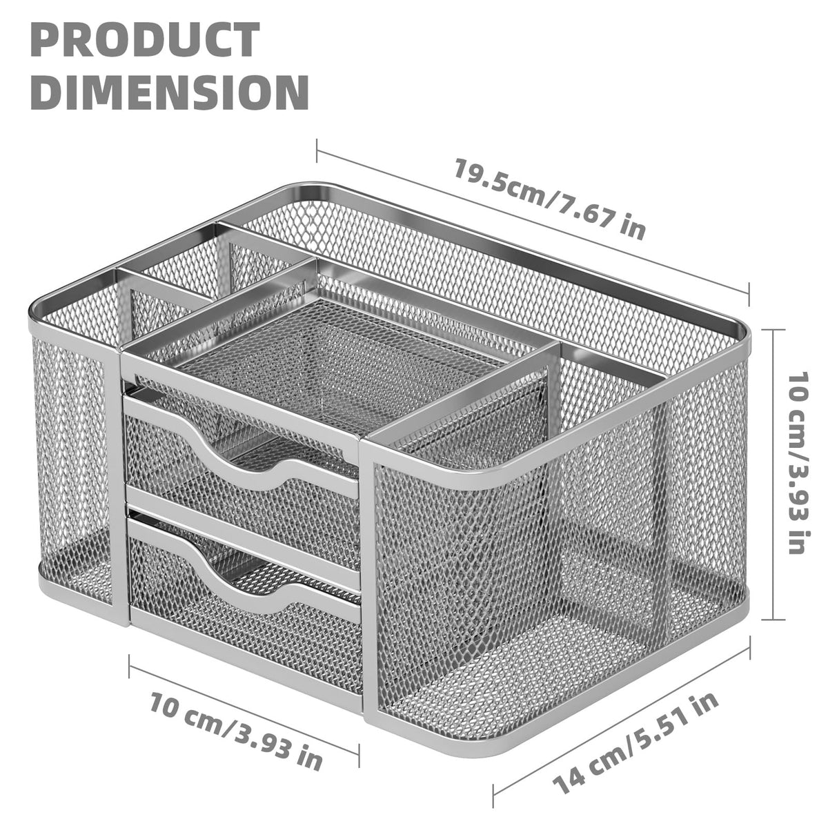 Marbrasse Mesh Desk Organizer, Pen Organizer with 2 Drawer, Multi-Functional Pencil Holder, Desk