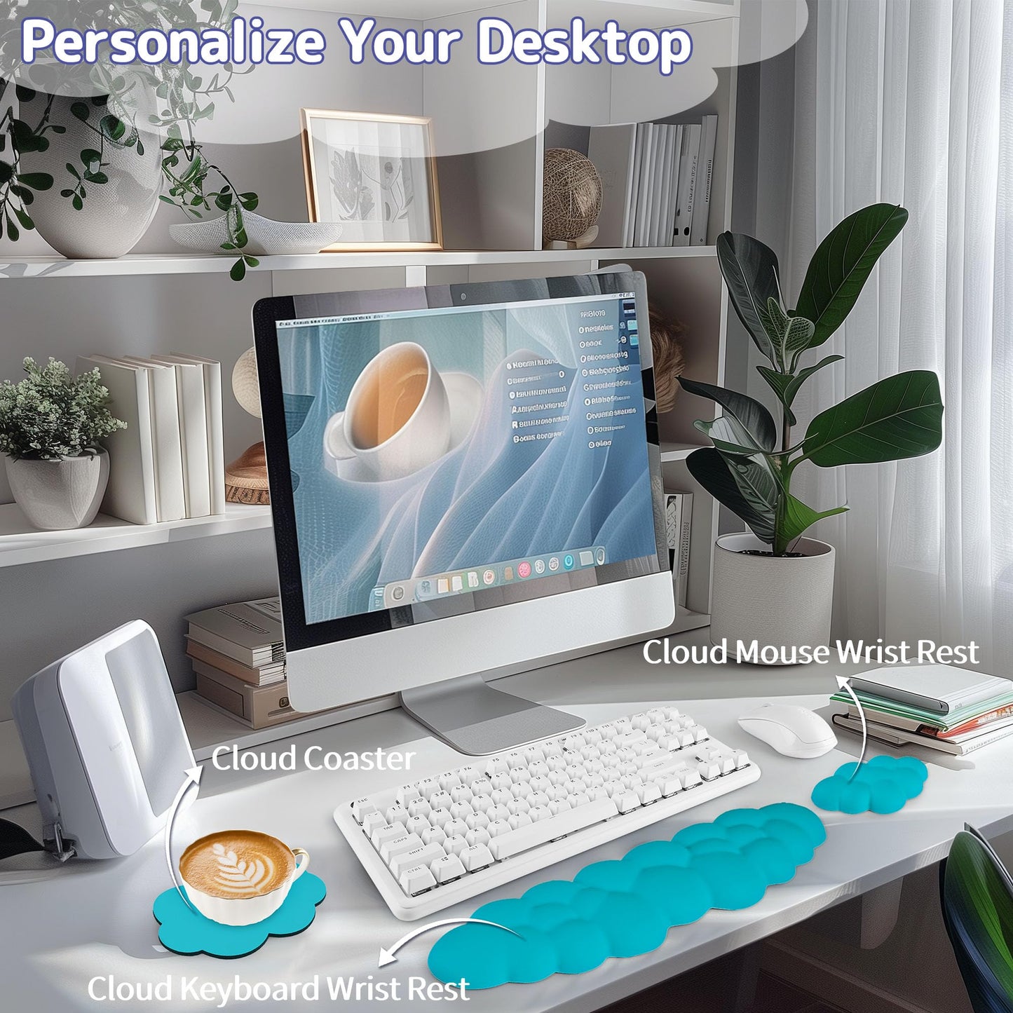 Sushret Cloud Wrist Rest Keyboard, Cloud Keyboard Wrist Pad Set with PU Leather Memory Foam, Cute
