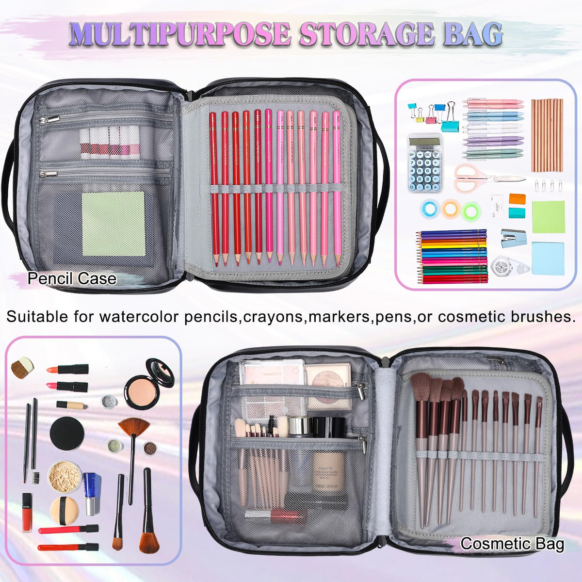 VX VONXURY Pencil Case, Large Capacity Pencil Pouch Portable Cosmetic Bag with 2 Detachable Layers
