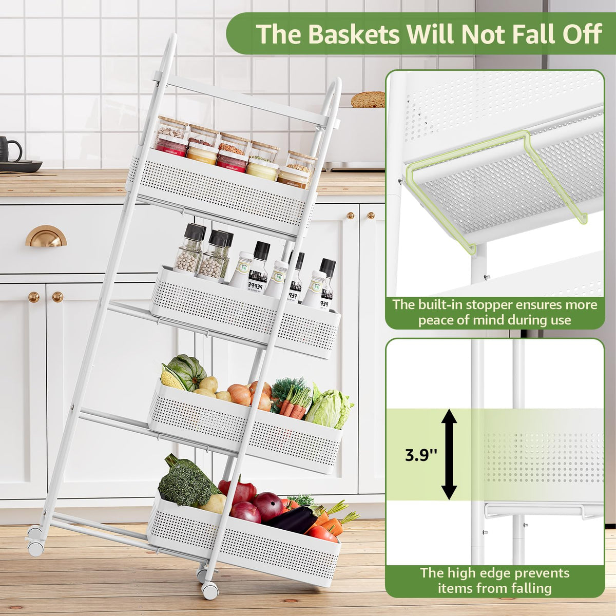 KINGRACK 5 Tier Slim Rolling Cart with Drawer, Metal Utility Storage Cart