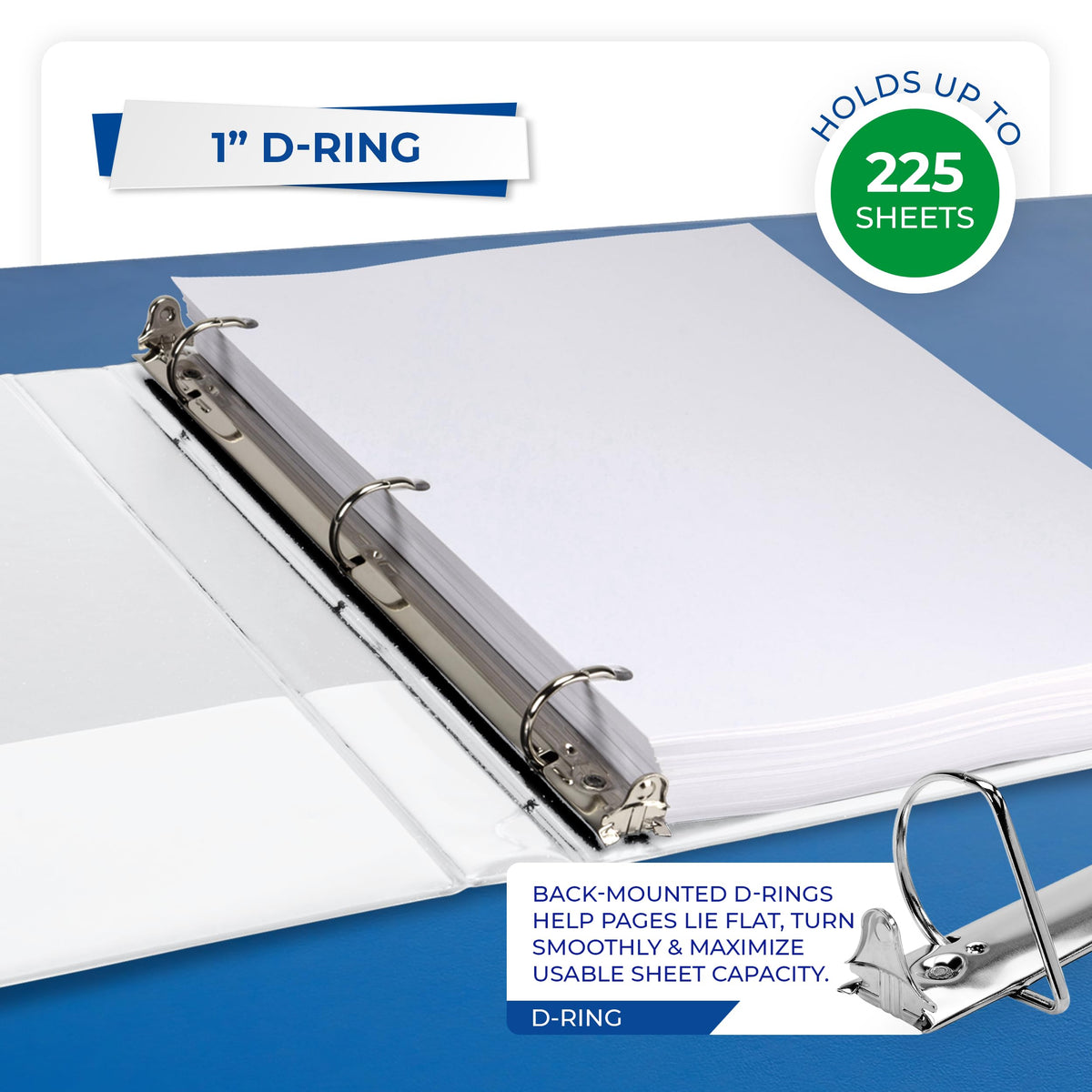 Samsill Durable 1 inch 3 Ring Binder, D Ring Binder, 100% Recycled Chipboard, White, 12 Pack
