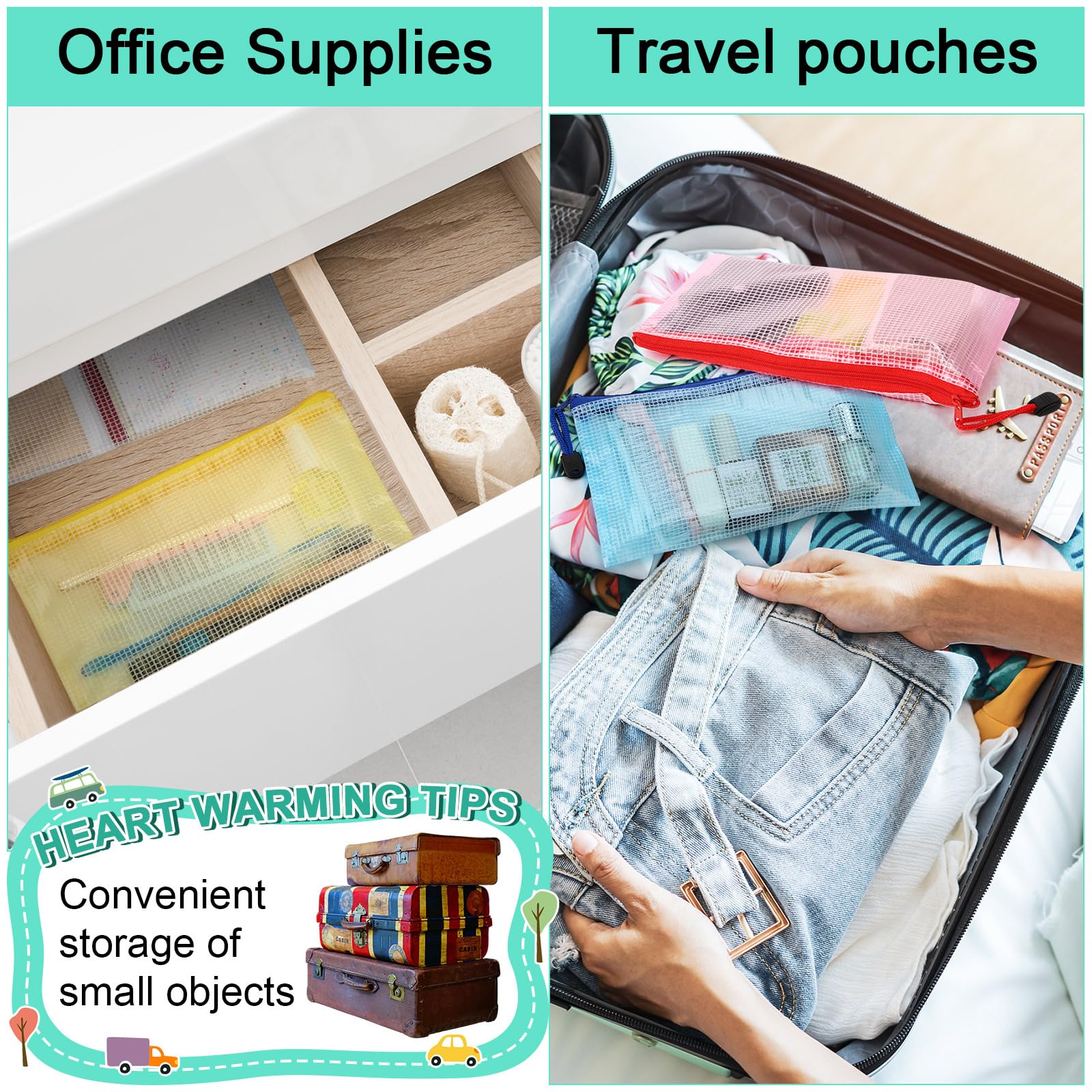 Mimorou 100 Pcs Mesh Pencil Pouch Bulk, Clear Organizer Bags, Vivid Color