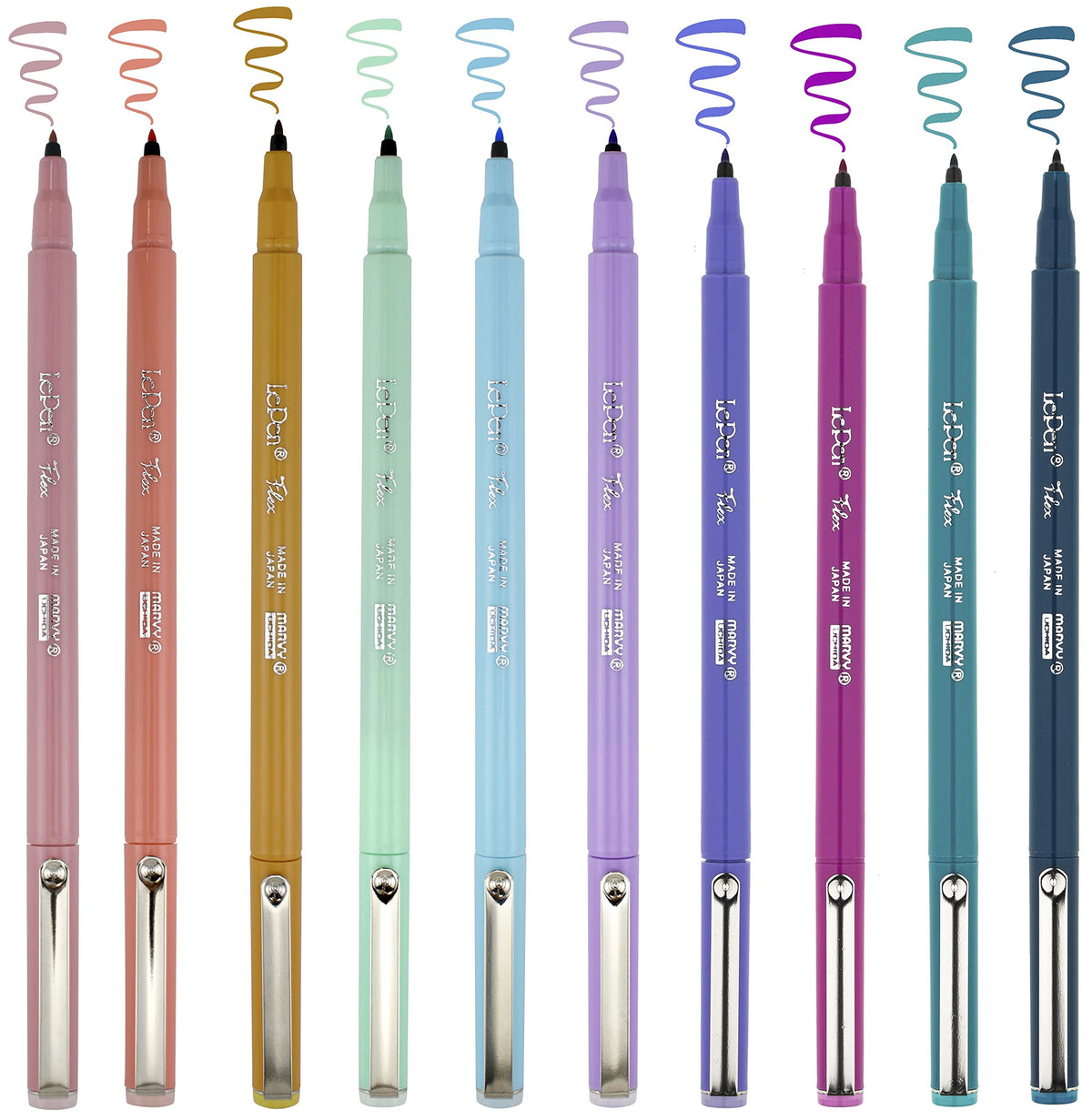 Marvy Uchida Le Flex 10 Piece Set Writing Pen, Pastel Colors