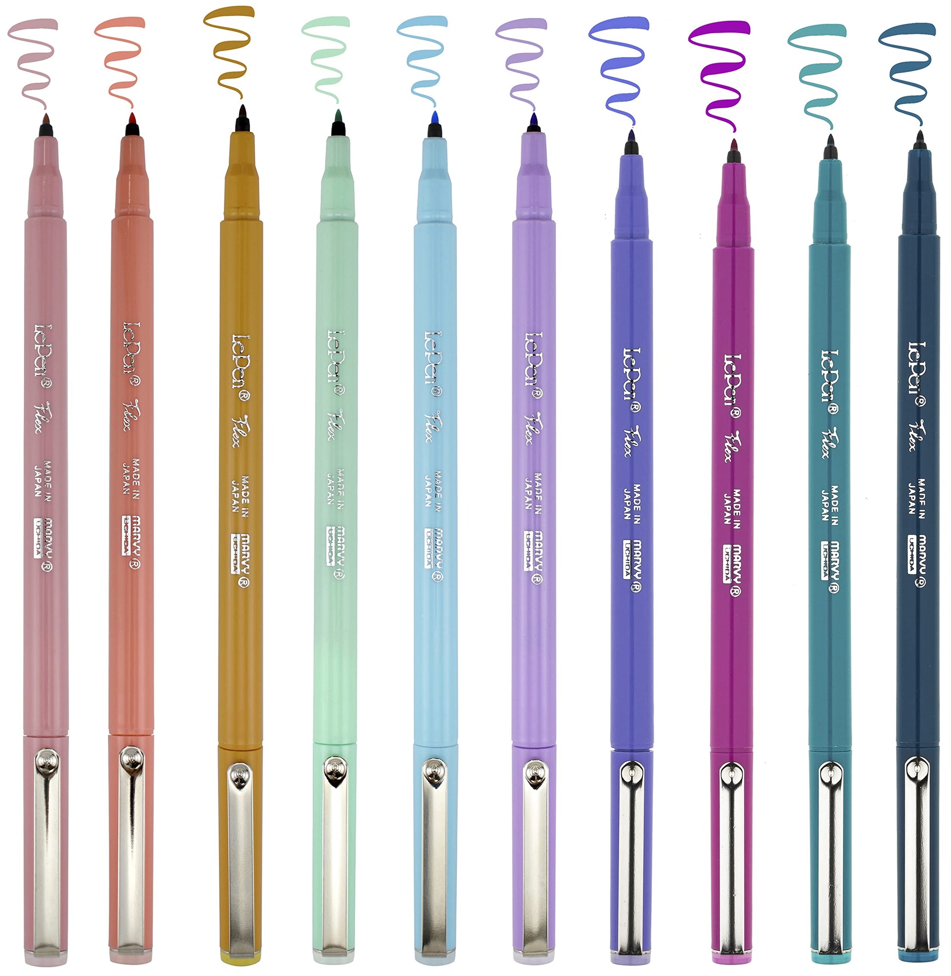 Marvy Uchida Le Flex 10 Piece Set Writing Pen, Pastel Colors