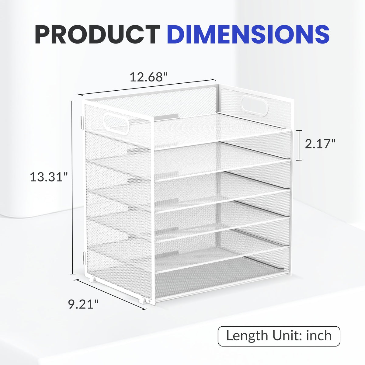 Daltack 6-Tier Paper Organizer for Desk with Handle, White, 2 Pack