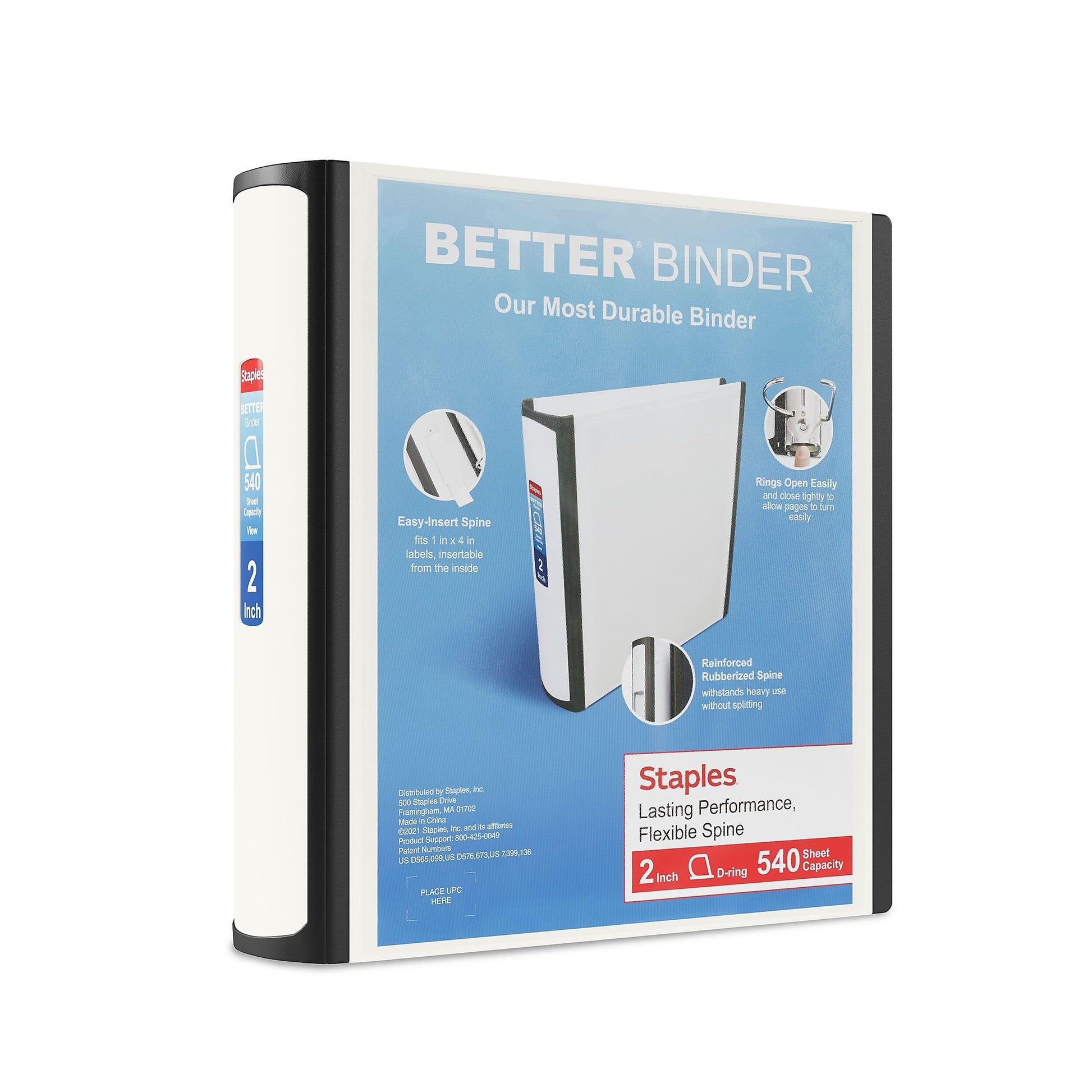 Staples Better Binder, 2-Inch 3-Ring, White, Locking Rings, 2-Pack