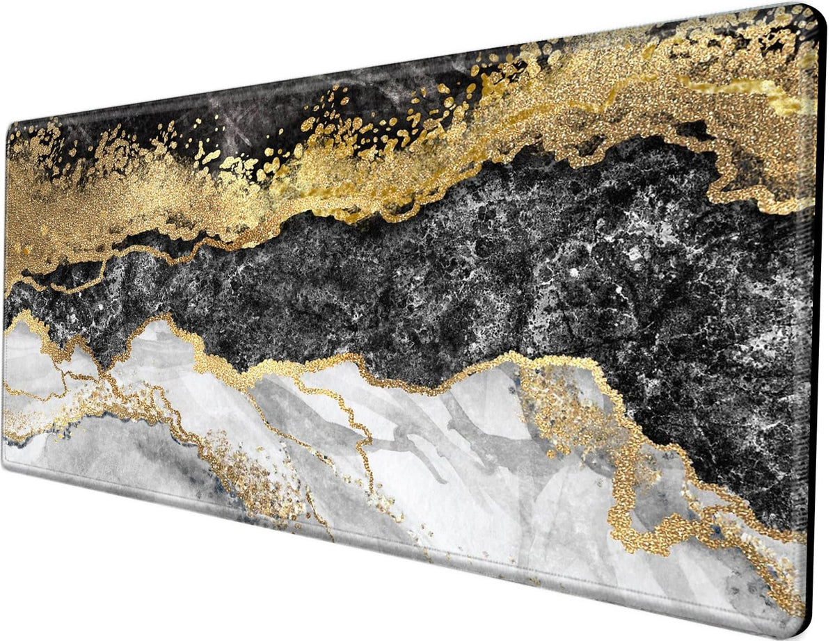 Gaming Mouse Pad 48 x 24 Giant Desk Mat Black Gold Marble Mousepad Extra Large Desk Pad XXXL Mouse