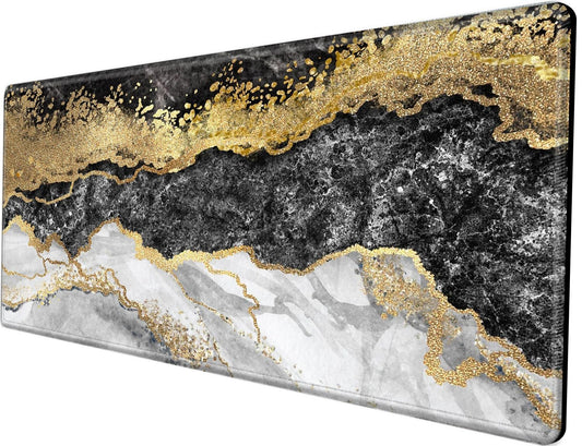 Gaming Mouse Pad 48 x 24 Giant Desk Mat Black Gold Marble Mousepad Extra Large Desk Pad XXXL Mouse