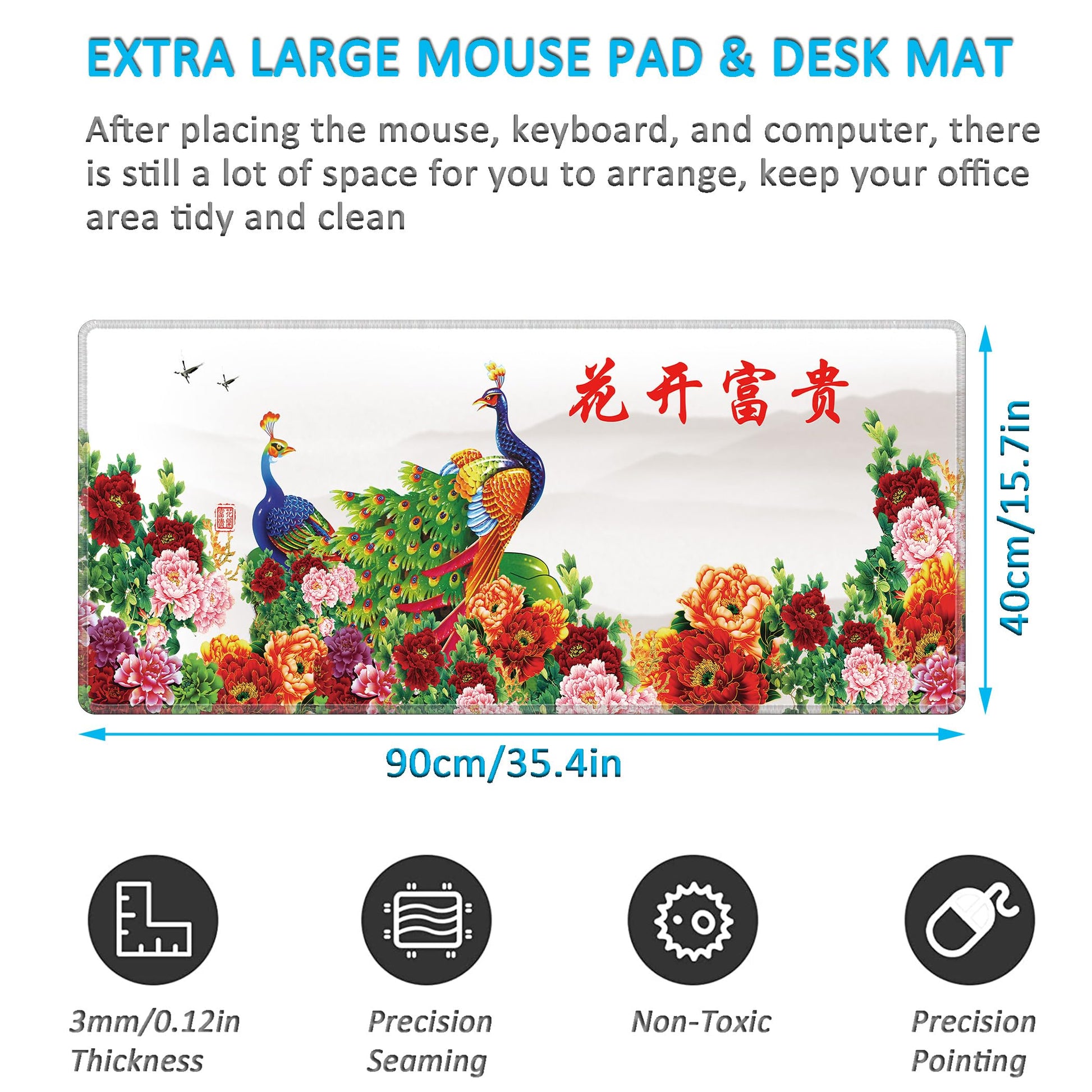LL-COEUR XXL Landscape Gaming Mouse Pad Computer Keyboard Mat Office Desk Pad (Peacock, 35.4" x