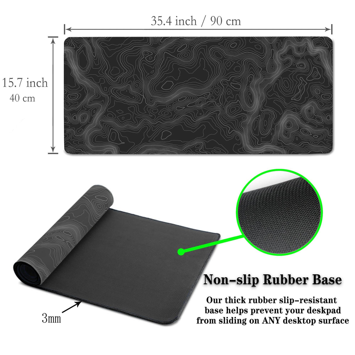 Samgula Computer Desk Pad - Black and White, Gaming Keyboard and Mouse Pad, Non-Slip Rubber Base