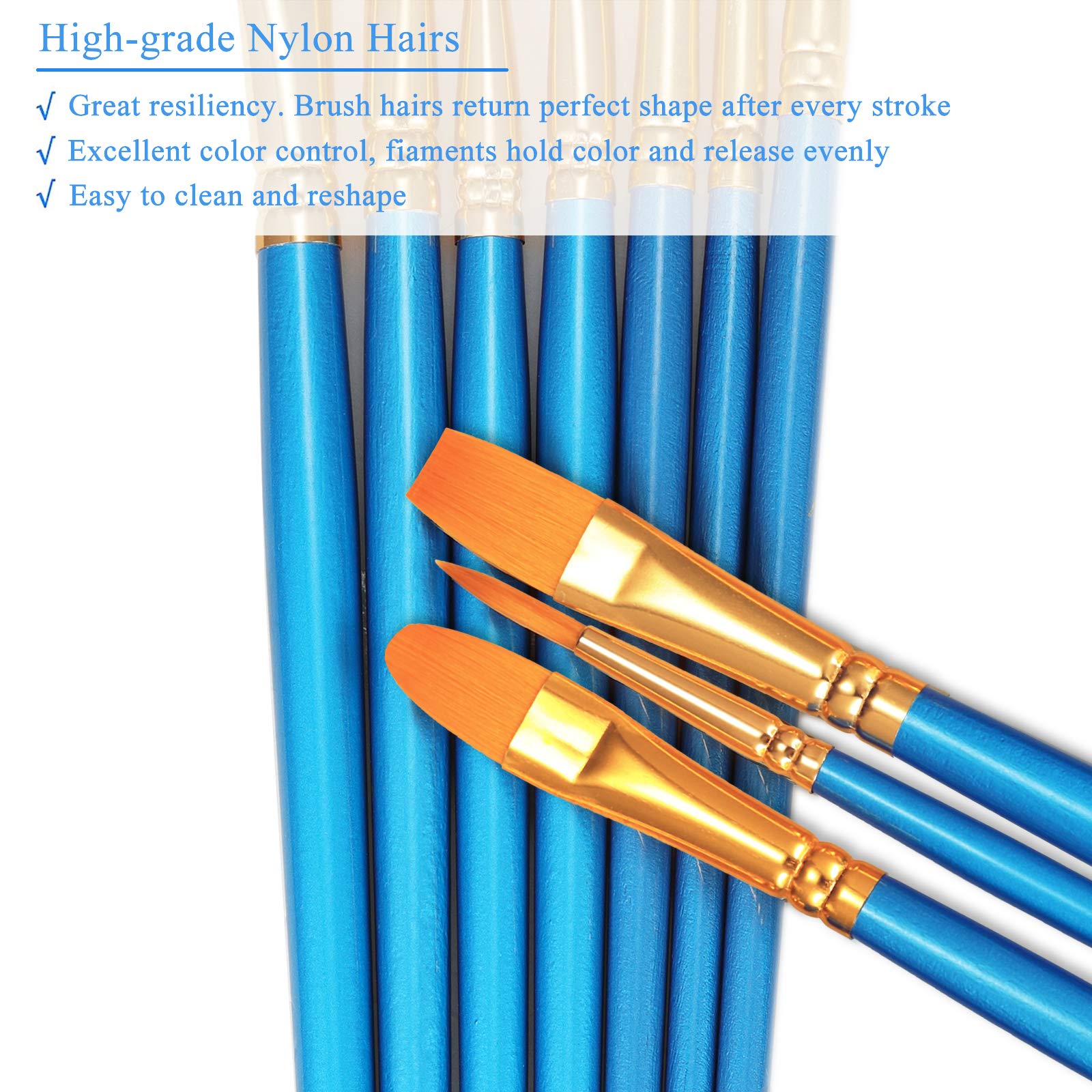 BOSOBO Paint Brush Sets, 10 Pack 100 Pcs Pointed-Round Tip Paintbrushes Nylon Hair Artist Acrylic