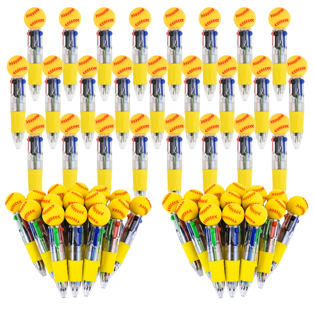 LiYiQ 50 Pcs Softball Party Favor Multicolor Pen in One Cartoon Cute Fun 4-in-1 Cute Pens Bulk