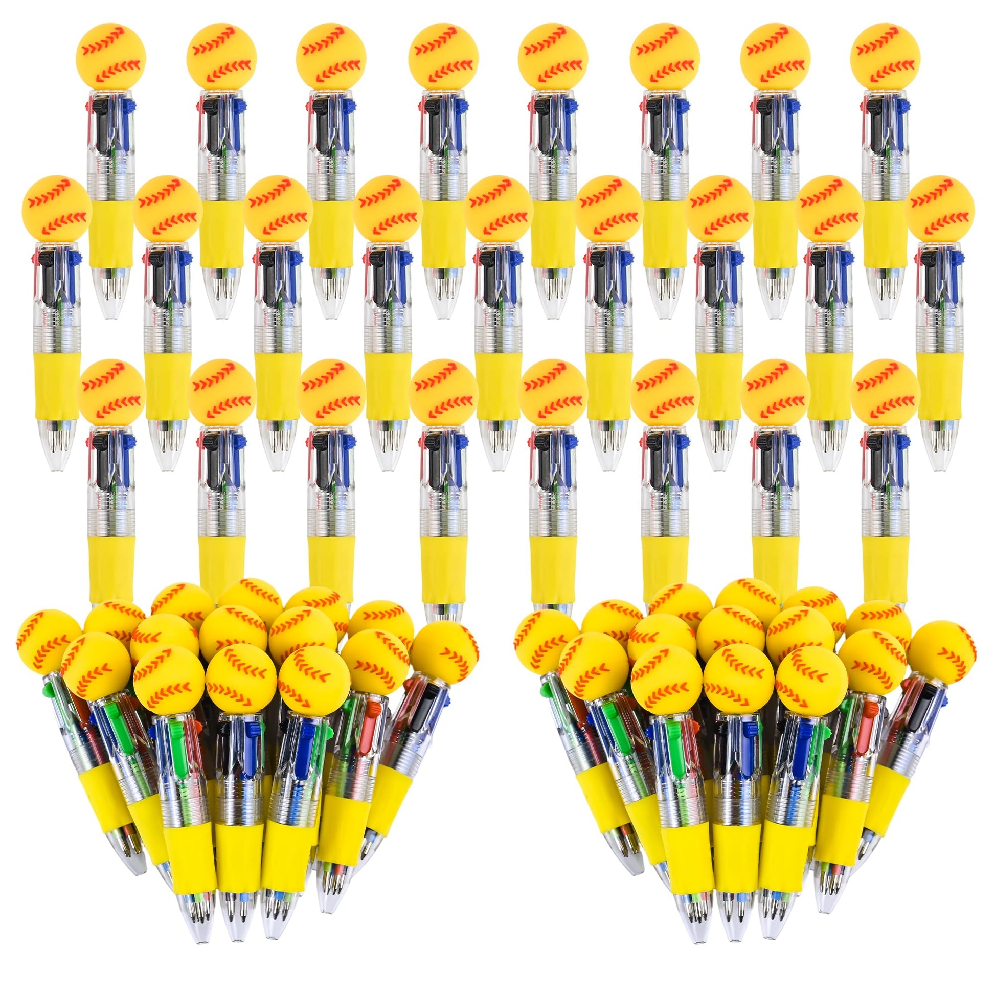 LiYiQ 50 Pcs Softball Party Favor Multicolor Pen in One Cartoon Cute Fun 4-in-1 Cute Pens Bulk