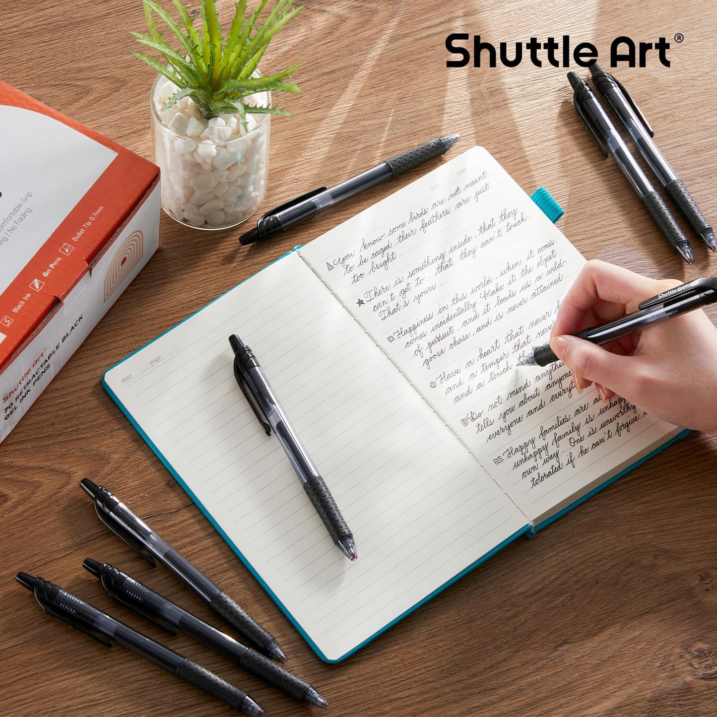 Shuttle Art Black Gel Pens, 70 Pack Retractable Medium Point Rollerball Gel Ink Pens Smooth Writing