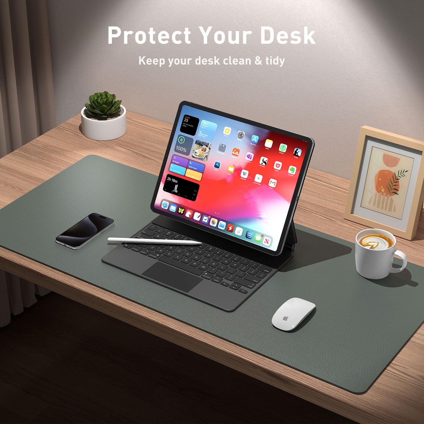 Aothia Leather Desk Pad Protector, Office Desk Mat, Large Mouse Pad, Non-Slip PU Leather Desk
