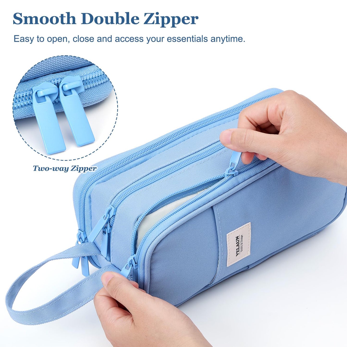 VELAUN Pencil Case Pouch, Large Capacity Pencil Box Bag, Aesthetic Pen Organizer for School