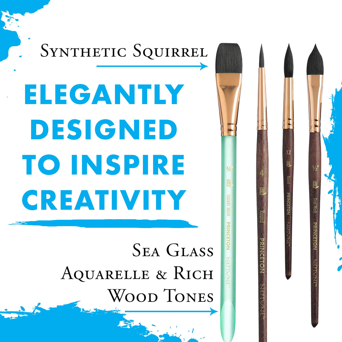 Princeton Artist Brush Neptune Series 4750 - 4-Piece Synthetic Squirrel Watercolor Paint Brush Set