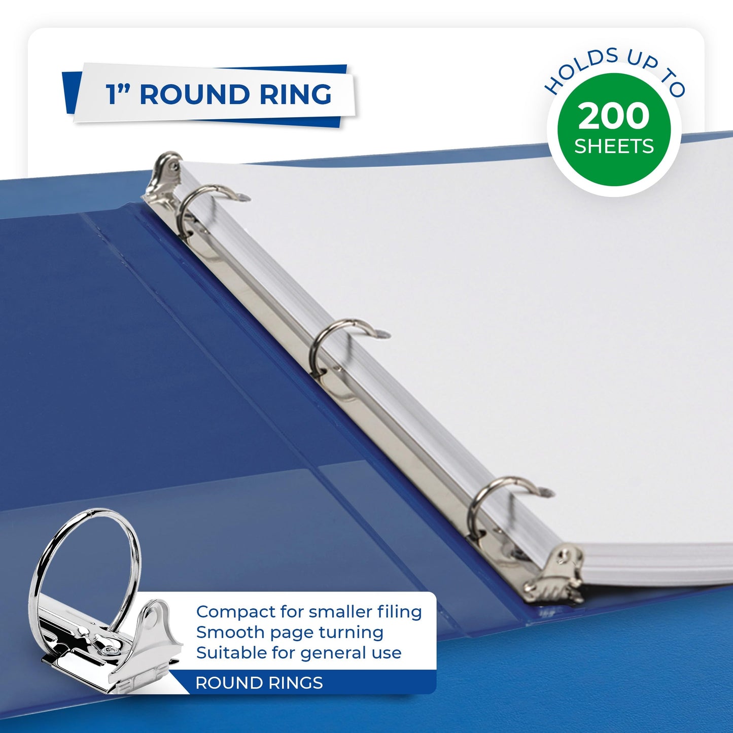 Samsill 1 Inch 3 Ring Binders, Economy Round Ring, Clear View Cover, 200 Sheet Capacity - for