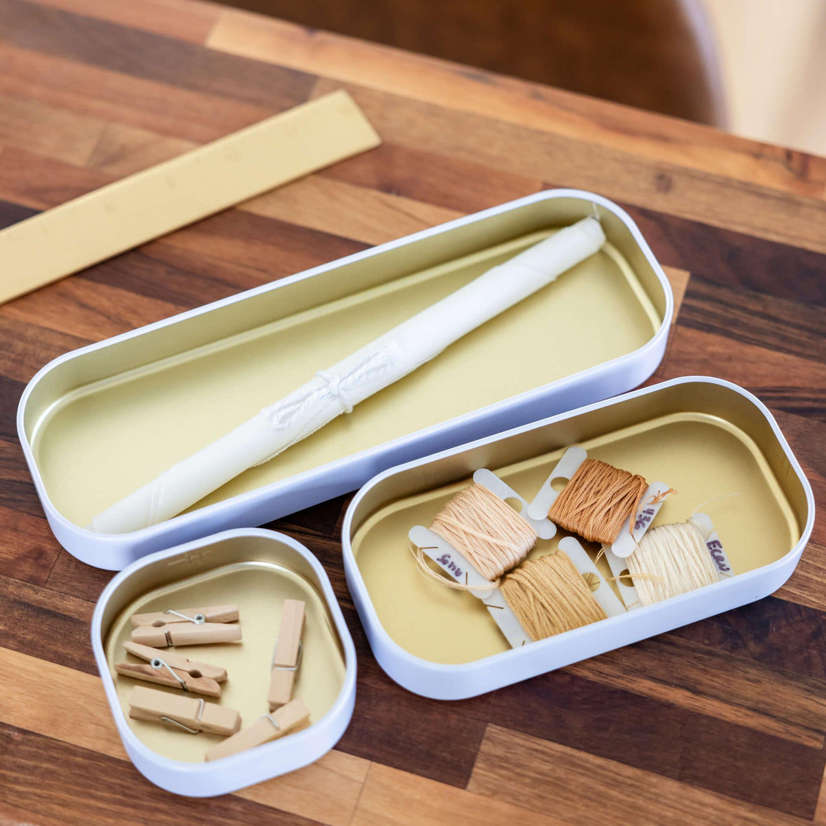 Three by Three Seattle Metal Drawer Organizer Tray Set, 6-Pc, 1" (Gold)