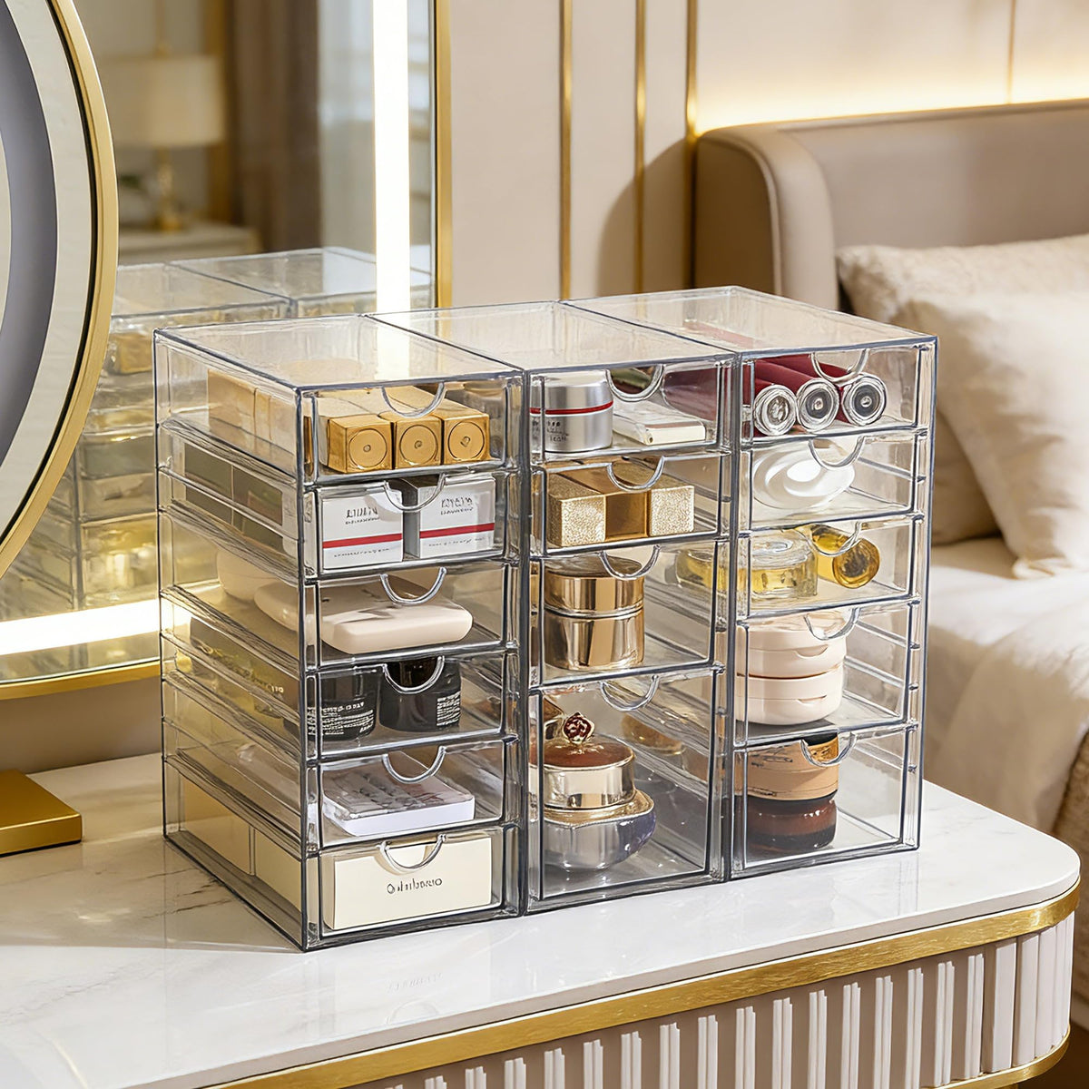 Prsildan 15 Drawers Teacher Toolbox Acrylic Containers, Set of 3