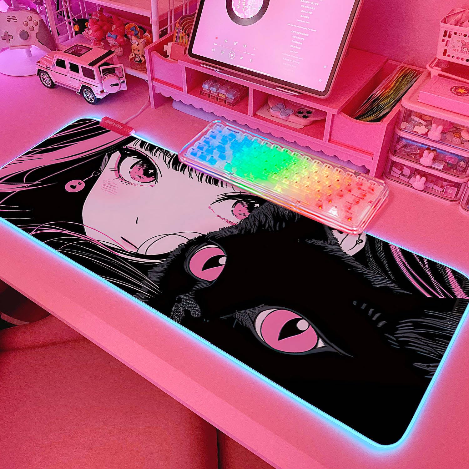 JMIYAV Pink RGB Gaming Mouse Pad 31.5x12 Inch PC XL Large Extended Glowing Led Light Up Desk Pad