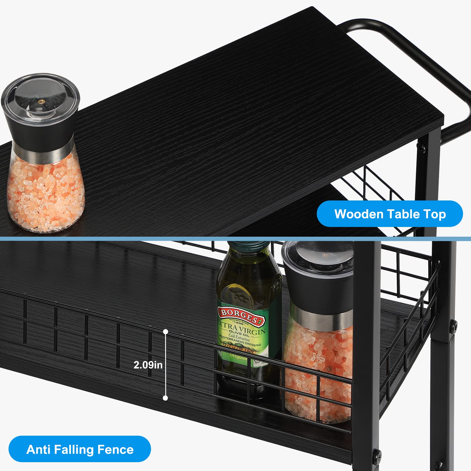 YBING Slim Storage Cart Kitchen Rolling Utility Cart on Wheels 4 Tier Mobile Narrow Cart with Wood
