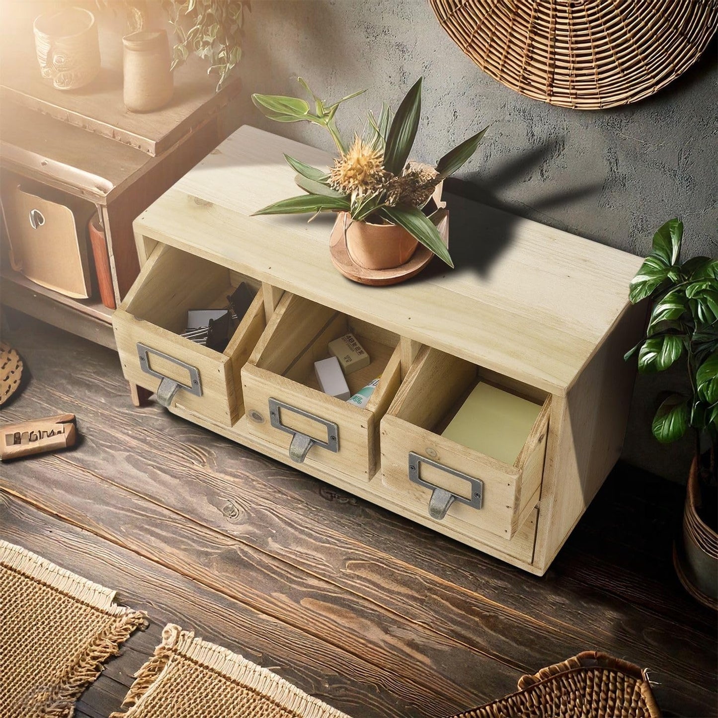 Flexzion Wooden Apothecary Drawers, 4-Drawer Desktop Organizer Cabinet