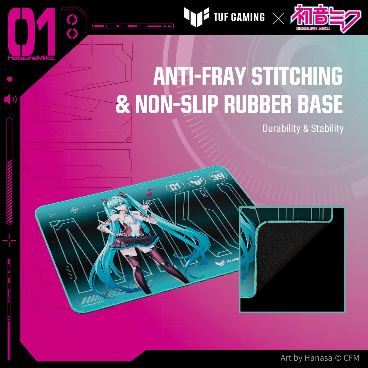 ASUS TUF Gaming P1 Hatsune Miku Edition Portable Gaming Mouse Pad, 10” x 8”